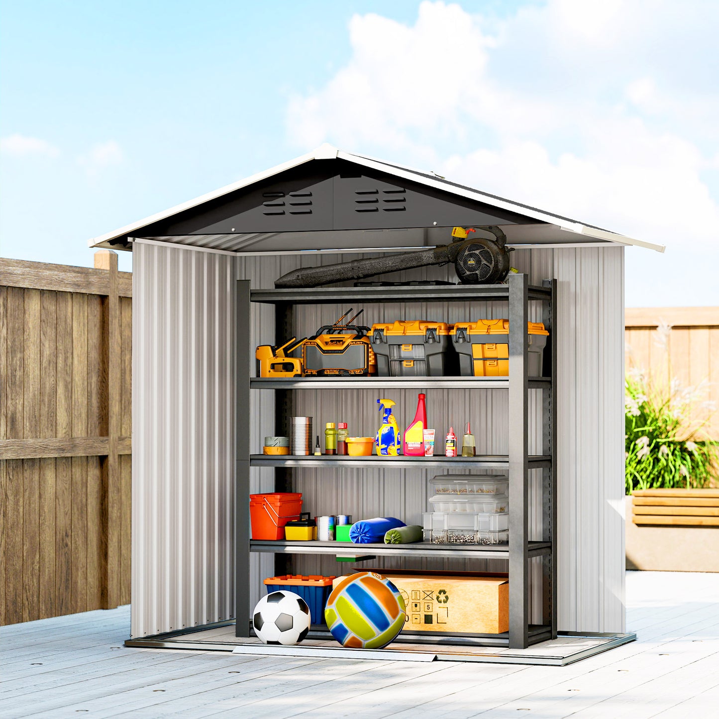Outsunny Metal Garden Storage Shed Six And A Half By Three And A Half Feet Galvanised Steel Dark Grey
