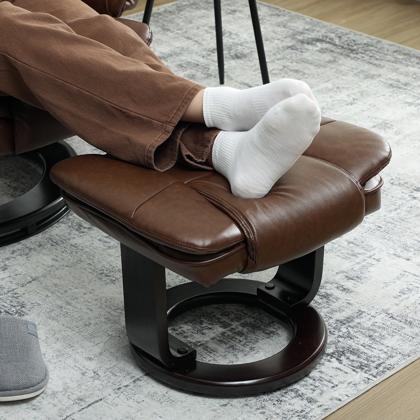 HOMCOM Faux Leather 135 Degree Reclining Chair And Footstool Set Brown For Ultimate Relaxation