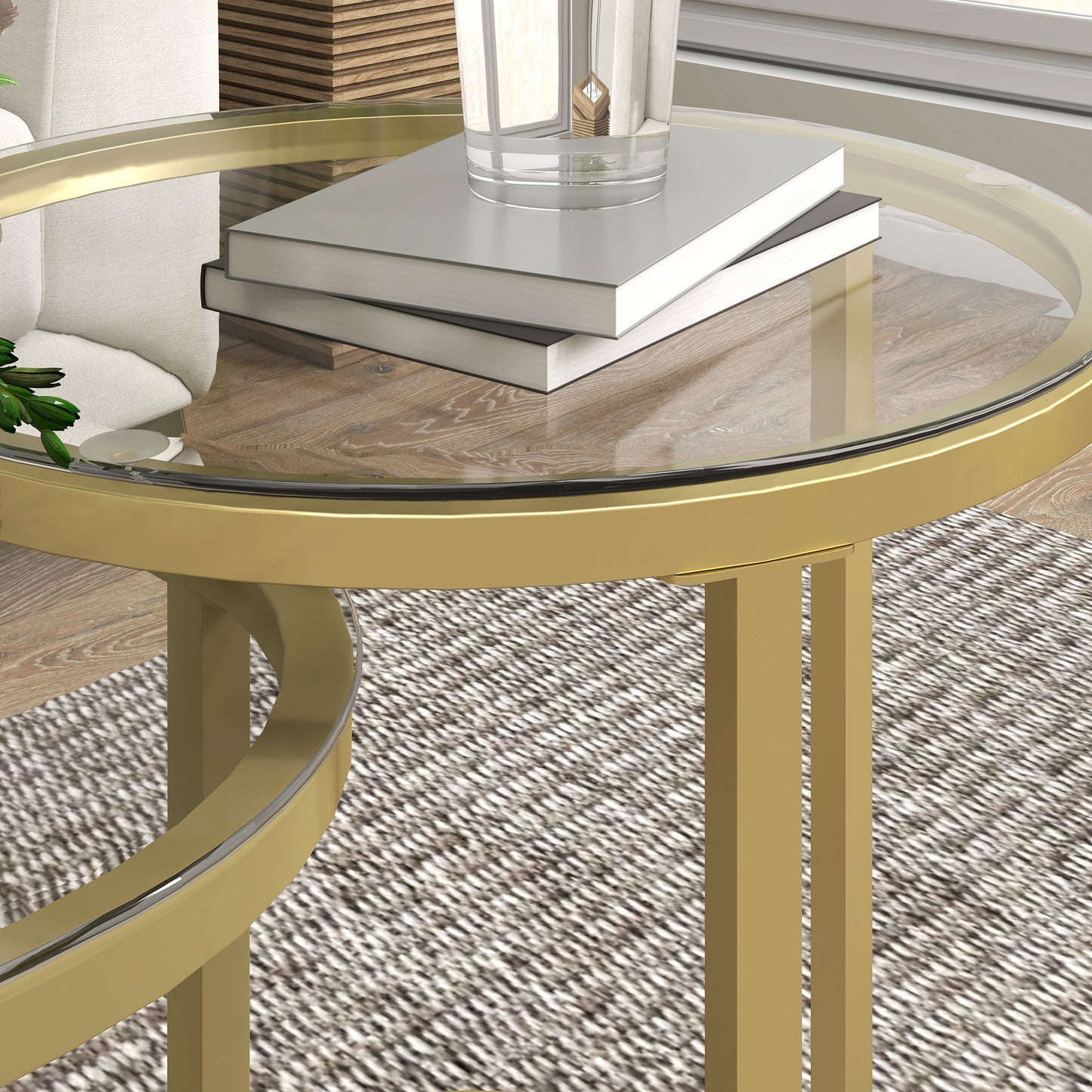 HOMCOM Modern Coffee Tables Set Of 2 Nesting Tables With Steel Frame And Tempered Clear Glass Tops For Living Room