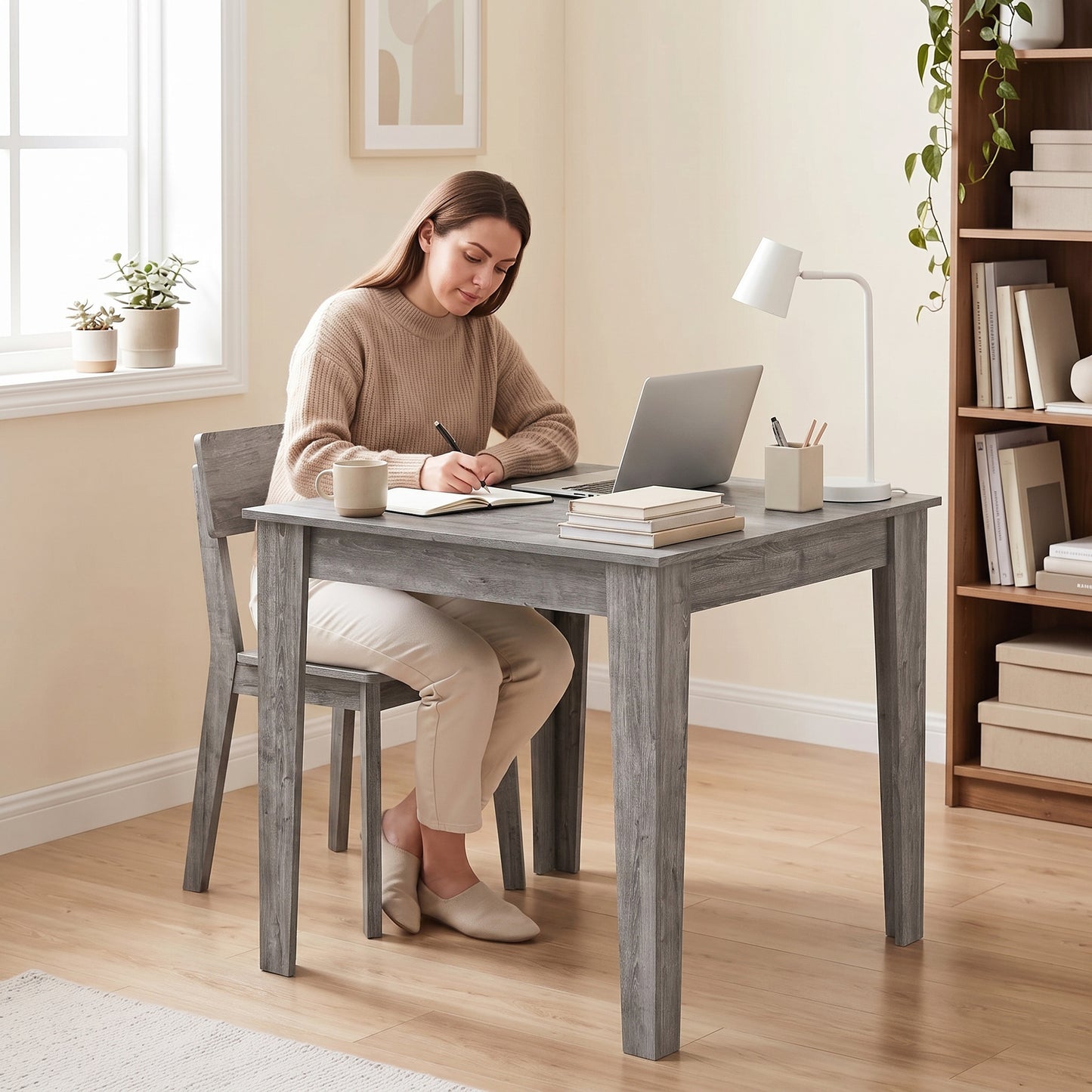 Homcom Square Dining Table For 4 Modern Grey Wood Effect Kitchen Table