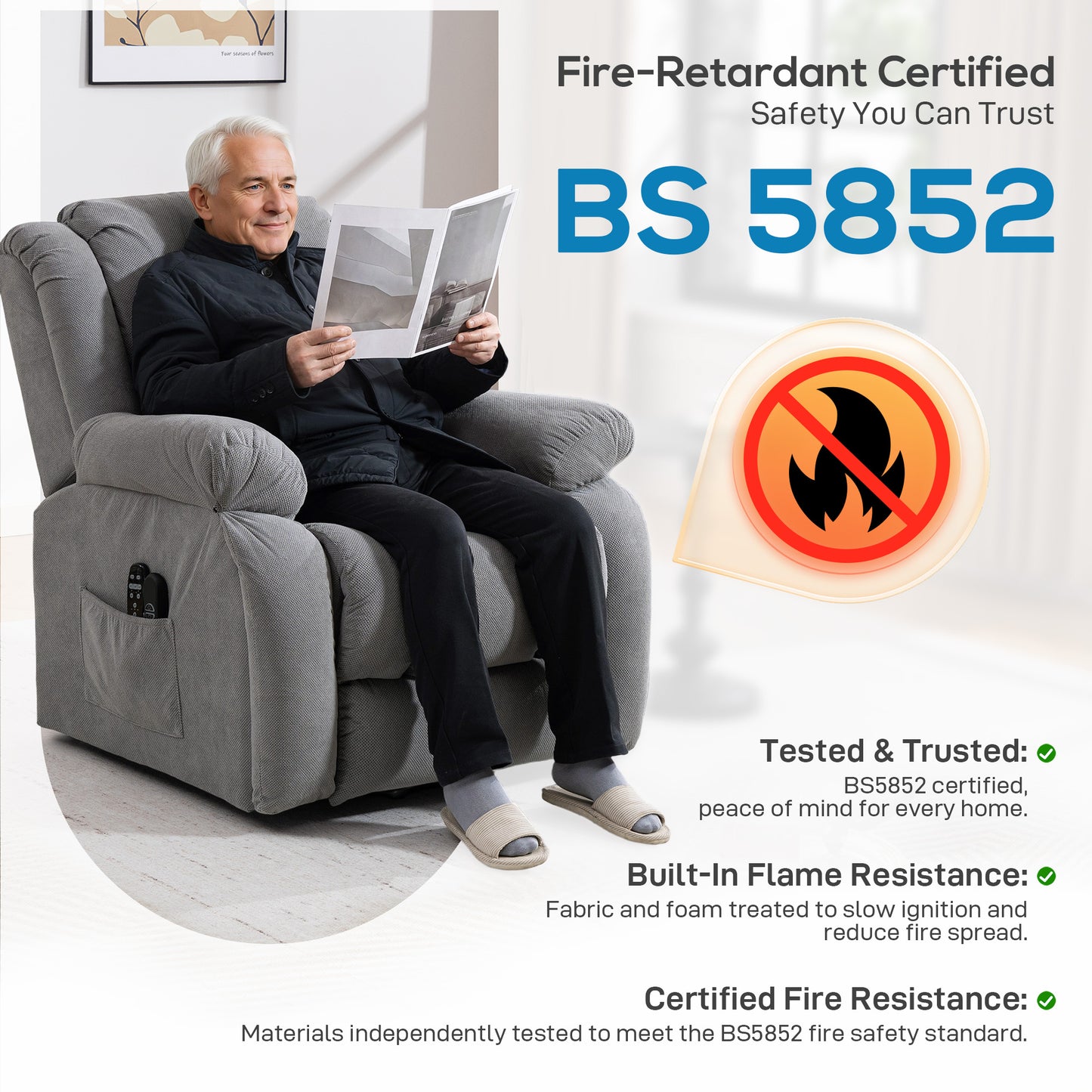 HOMCOM Electric Recliner Lift Chair With Vibration Massage And Heat, Wide Seat, USB Port, Light Grey