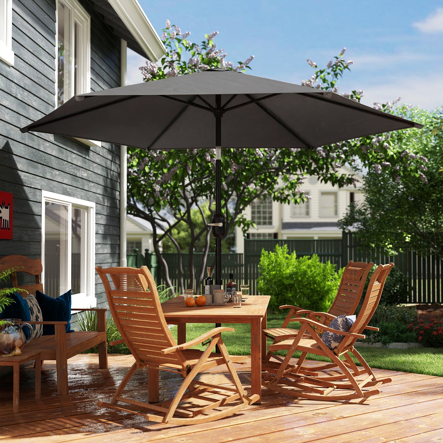 Outsunny 2.6 Meter Garden Parasol Umbrella With Aluminium Pole Outdoor Patio Tilt And Crank Vent Black