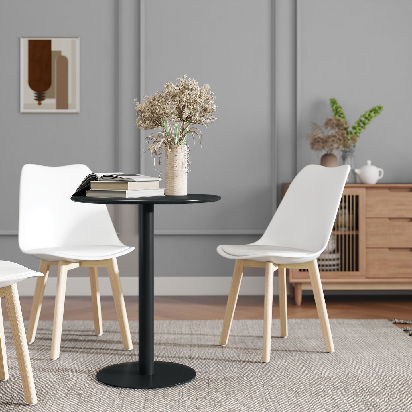 HOMCOM Round Dining Table With Steel Base For Living Room And Dining Room 60 cm Diameter 72 cm High Black