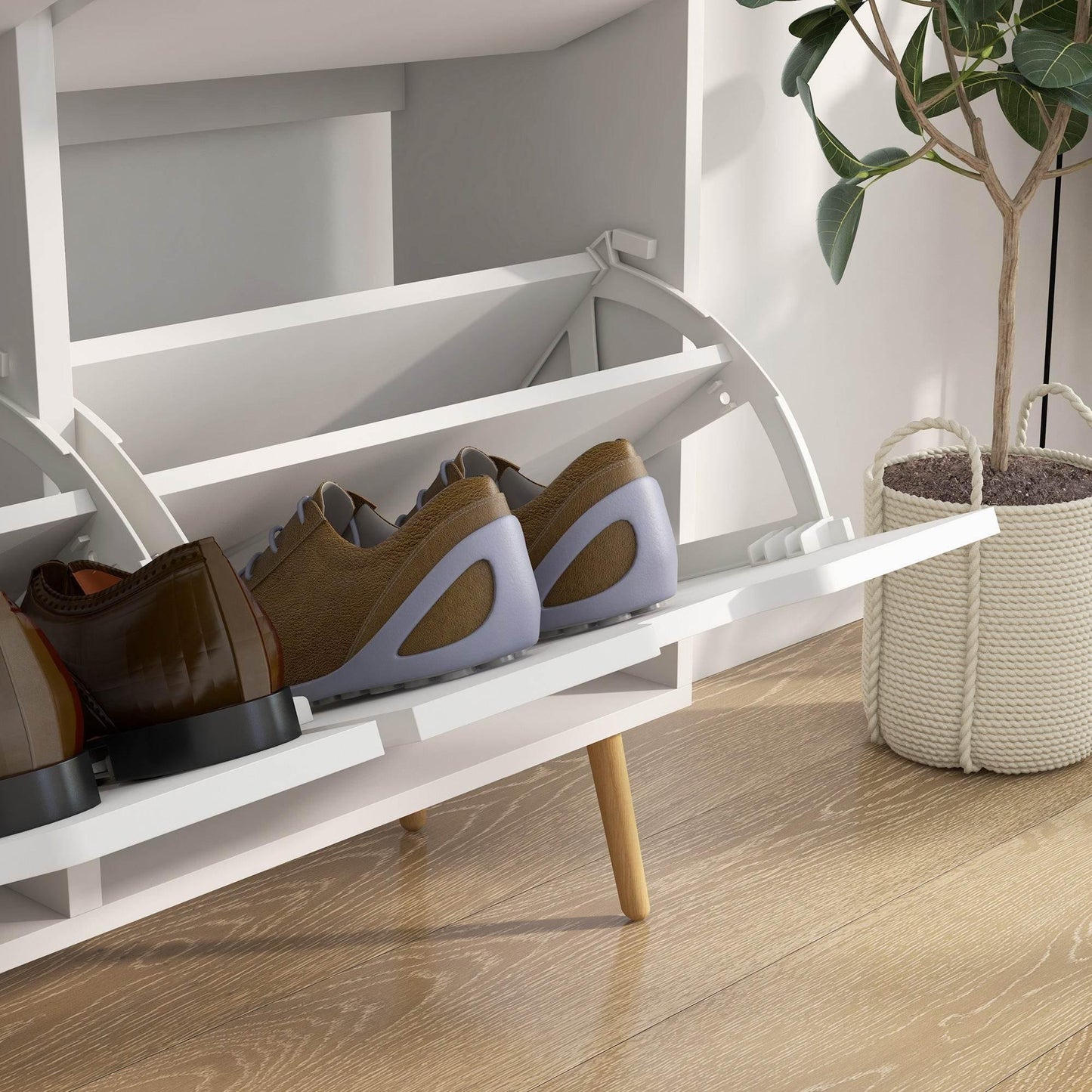 HOMCOM Modern White Shoe Storage Cabinet with 4 Flip Drawers for 16 Pairs - Space-Saving Design - ALL4U RETAILER LTD