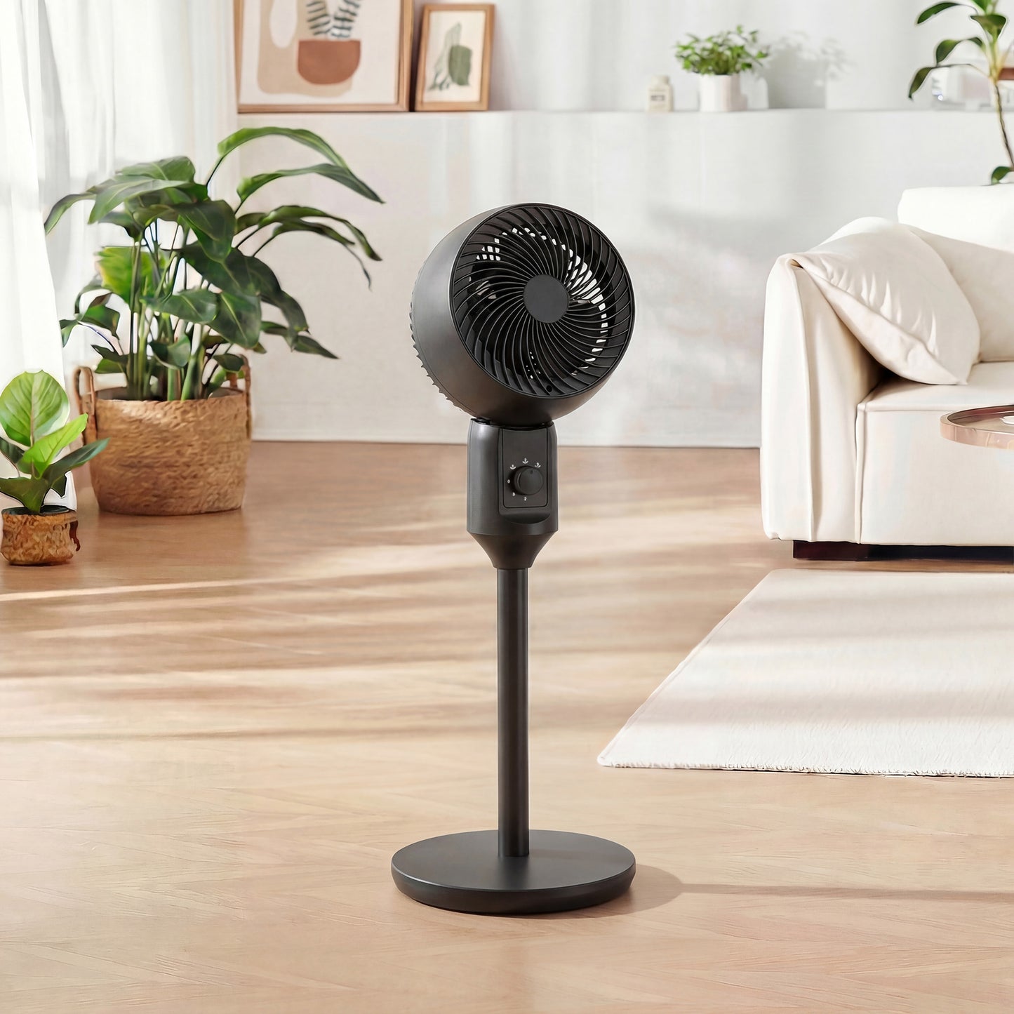 HOMCOM Air Circulator Pedestal Fan 9 Inch Black With Carry Handle 3 Speed Oscillating