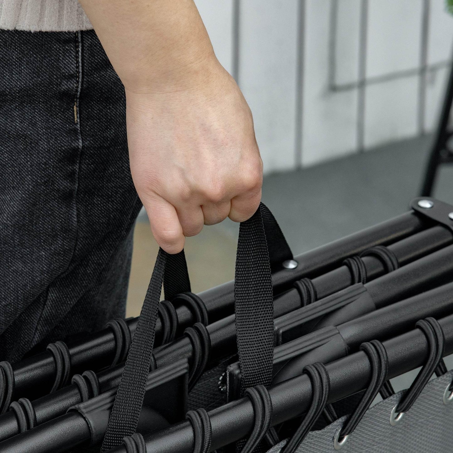 Outsunny Foldable Outdoor Lounge Chairs Set of 2 with Adjustable Backrest and Side Pocket, Portable Recliner with Pillow for Garden Beach Pool, Grey - ALL4U RETAILER LTD