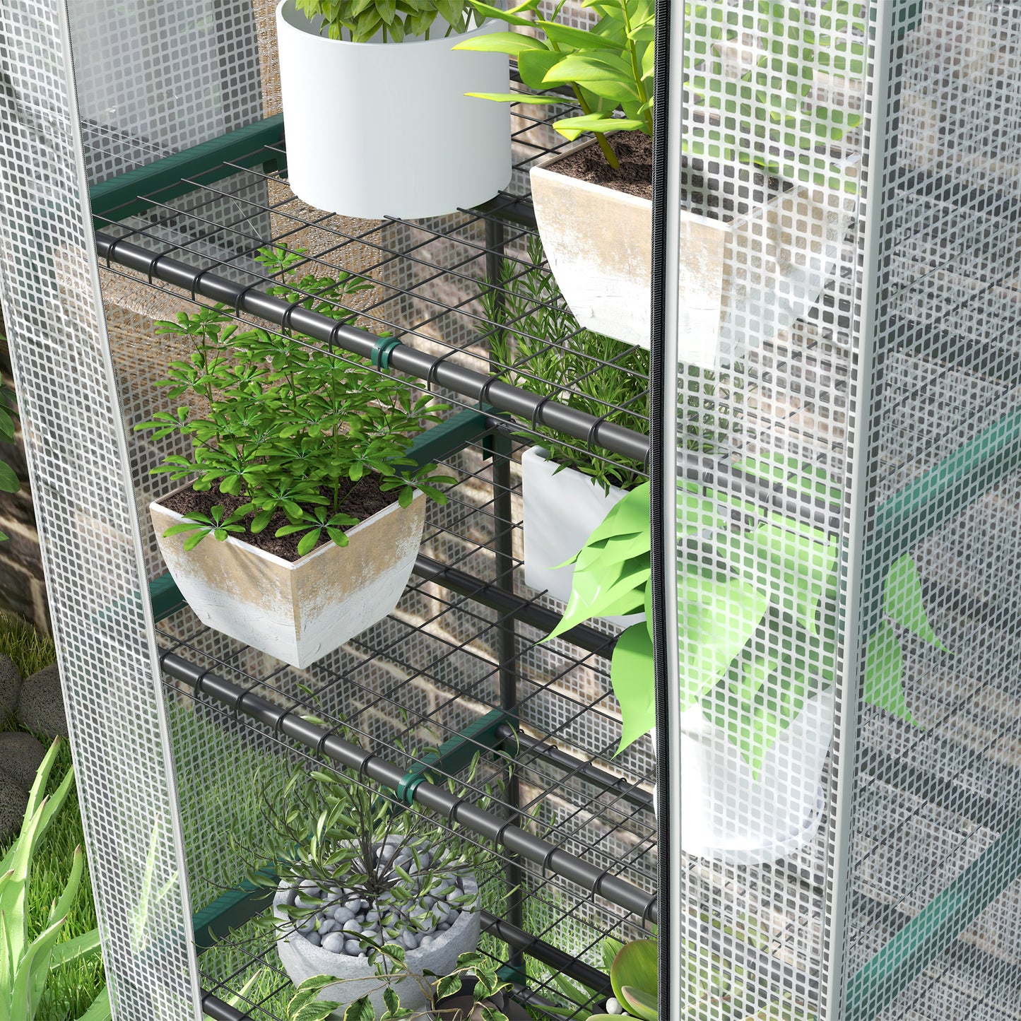 Outsunny 193cm Five Shelves Mini Greenhouse White With Roll Up Door Ideal For Small Balconies Porches Or Indoor Corners
