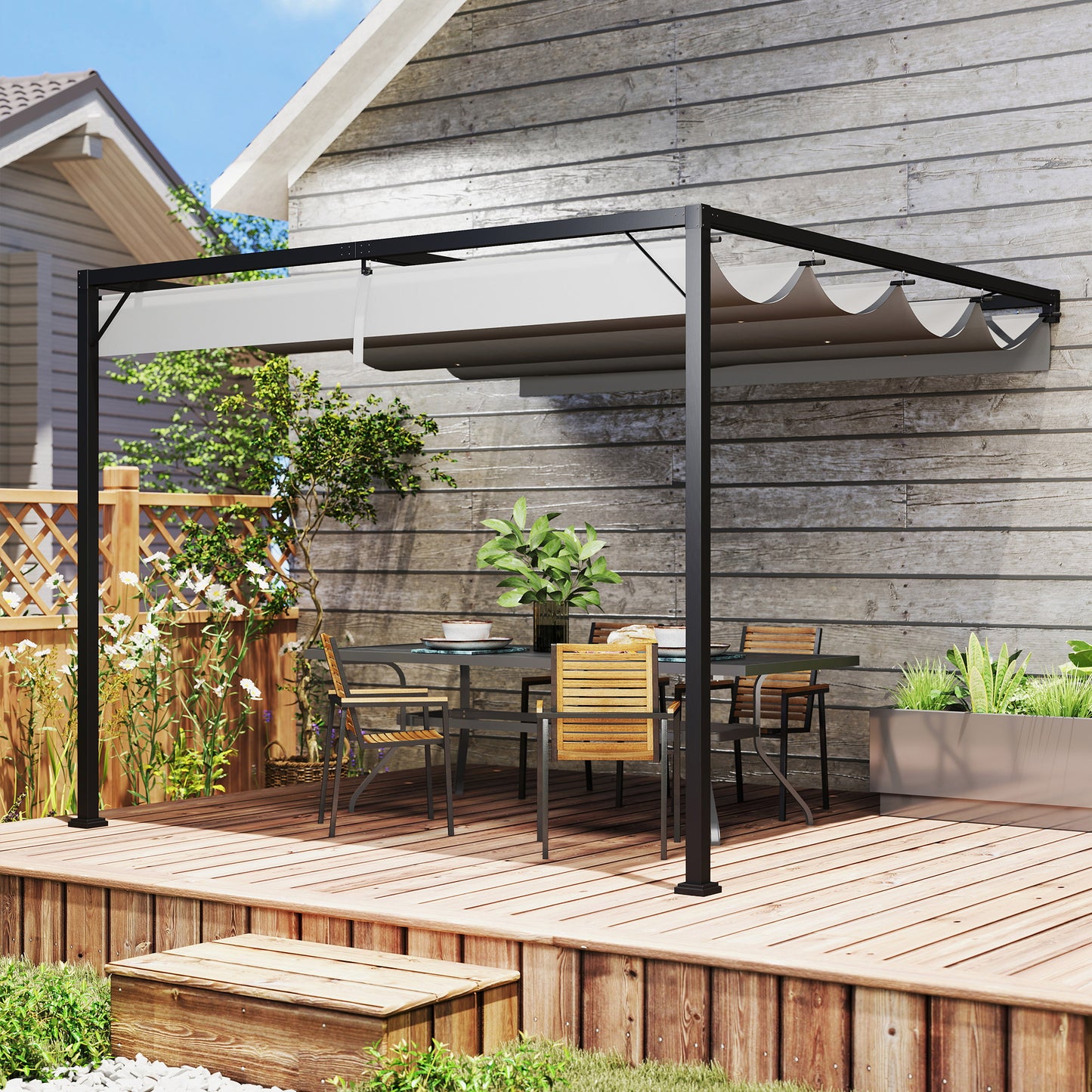 Outsunny 3x3 M Pergola With Sliding Canopy Grey Outdoor Gazebo For Patio And Garden Shade