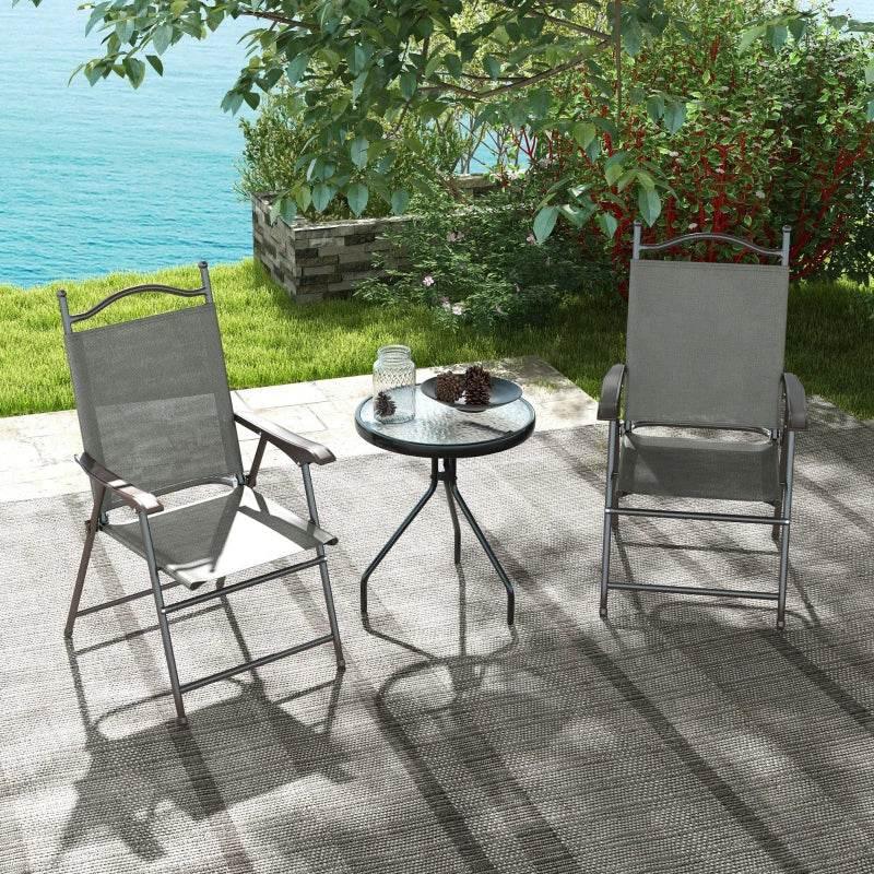 Outsunny Set of 2 Folding Garden Chairs with Fabric Mesh Seats - Dark Grey - ALL4U RETAILER LTD