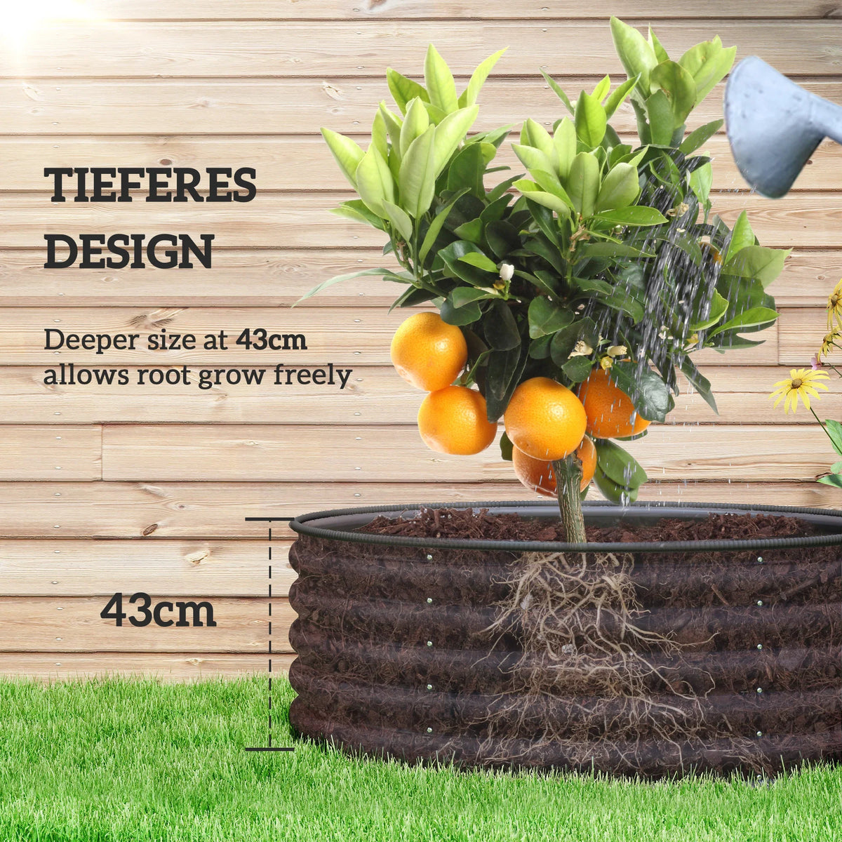 Outsunny dark grey deep raised garden bed, about 43 cm side height with watering