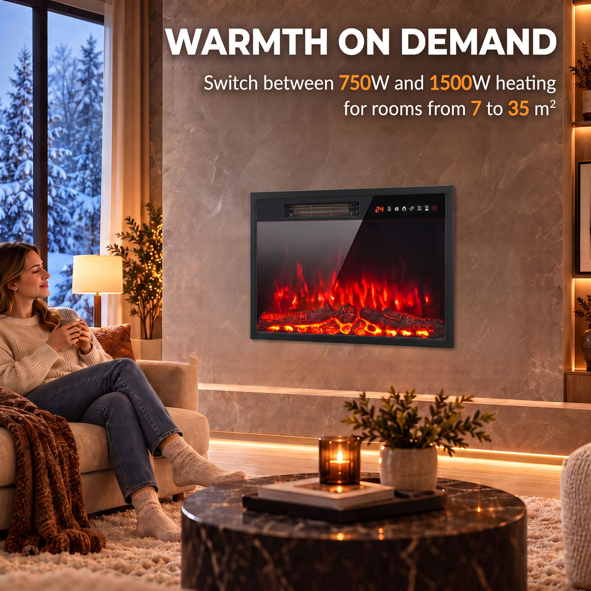 HOMCOM Recessed Electric Fireplace Insert With Adjustable Flame And Remote
