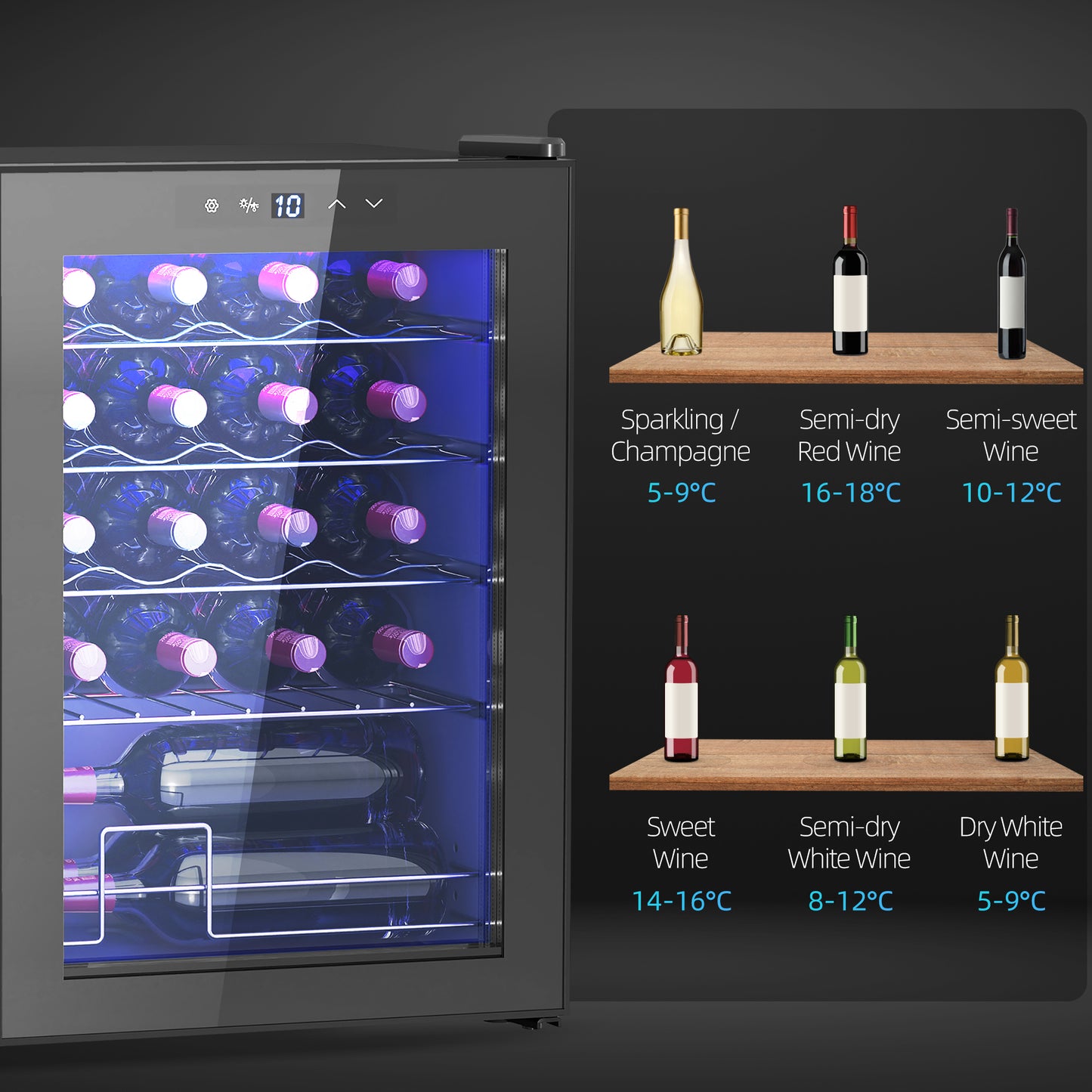 HOMCOM 20 Bottle Countertop Wine Fridge With Adjustable 5-18 Celsius Temperature Black