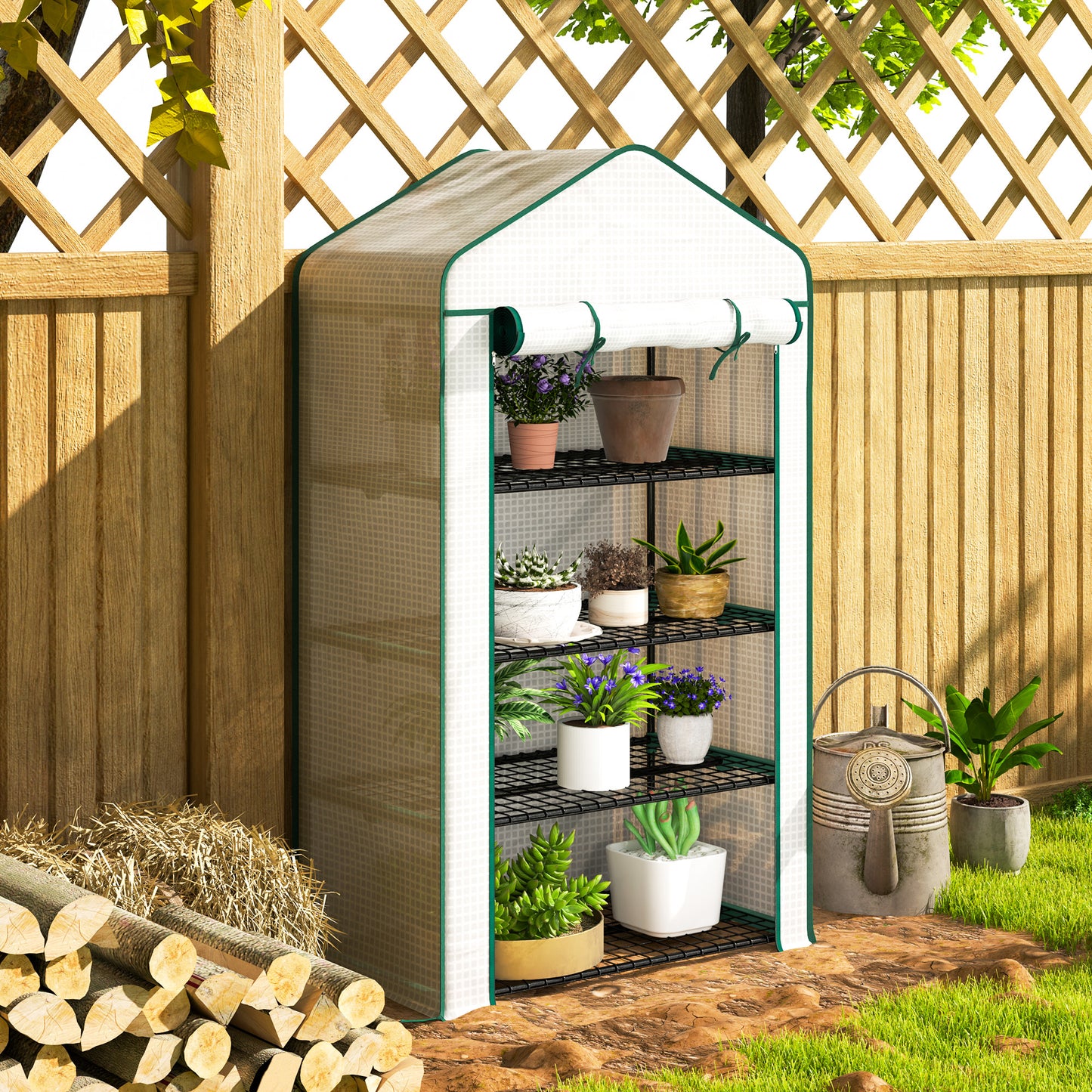 Outsunny Four Tier Mini Portable Greenhouse With Reinforced Plastic Cover For Indoor Windowsill Gardening