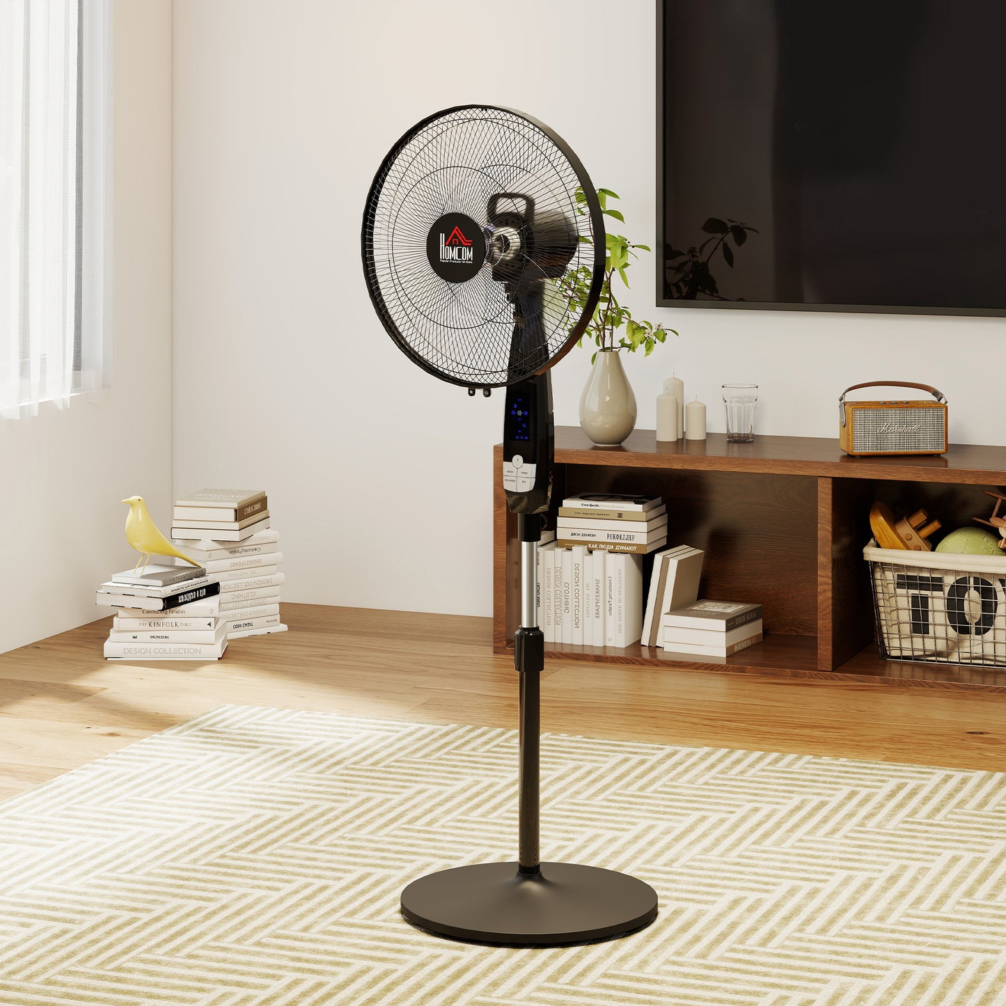 HOMCOM 16 Inch Pedestal Standing Floor Fan with Remote Control 85 Degree Oscillation Black