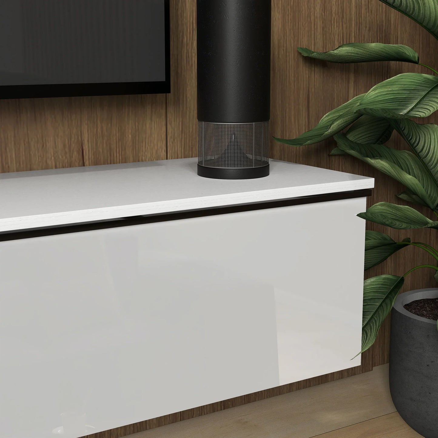 HOMCOM Sleek White Wall-Mounted Floating TV Stand for 70" TVs with Storage Cabinets, 160cm High Gloss Design - ALL4U RETAILER LTD