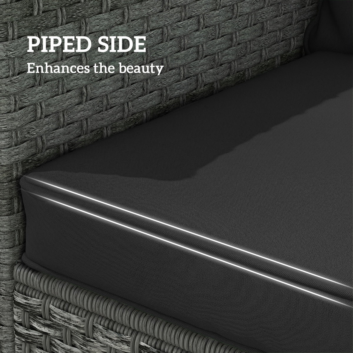 Black cushion with piped edge trim for a neat, finished outdoor chair look