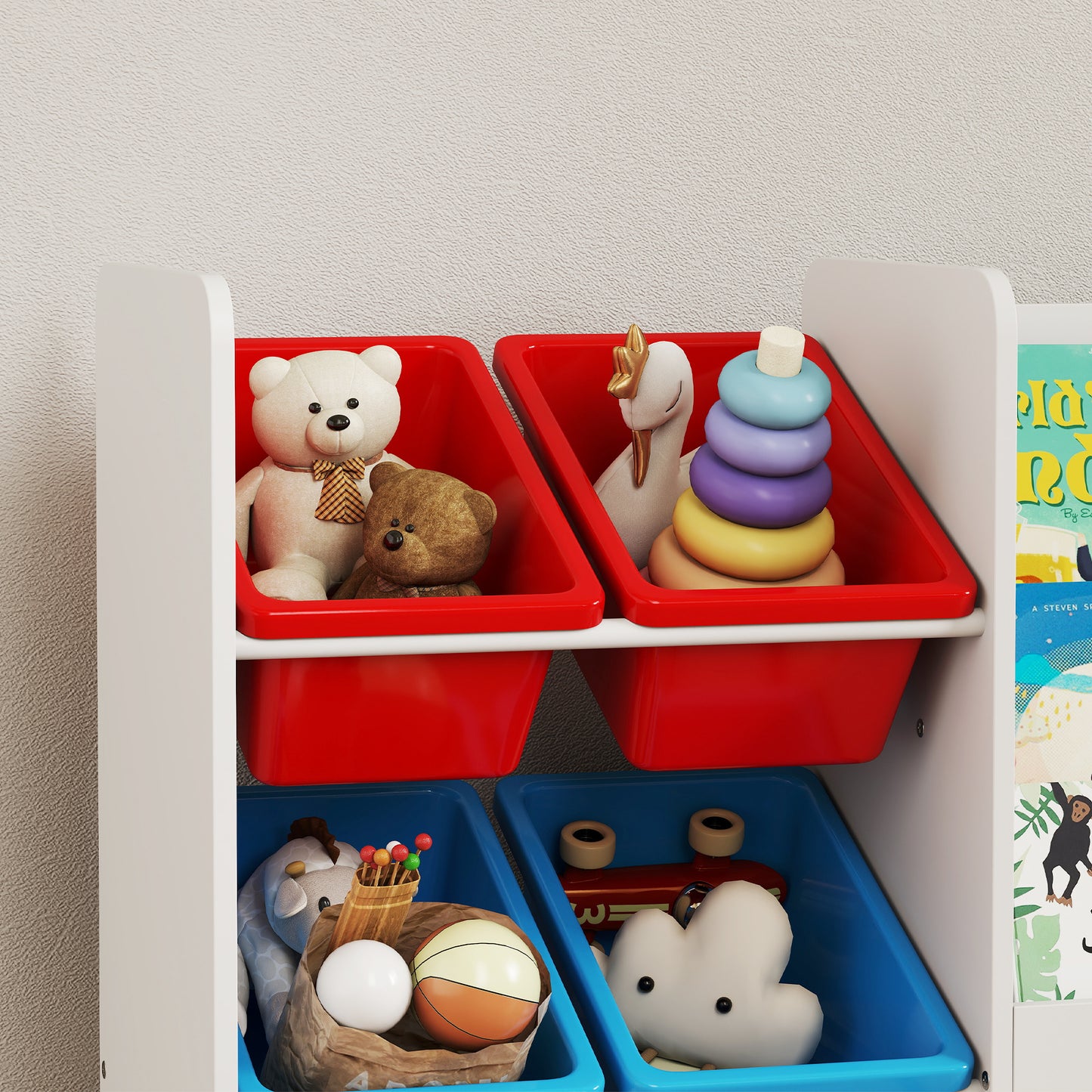 AIYAPLAY 3 Tier Toy Organiser Shelf With 6 Removable Bins Multicoloured For Bedroom Nursery
