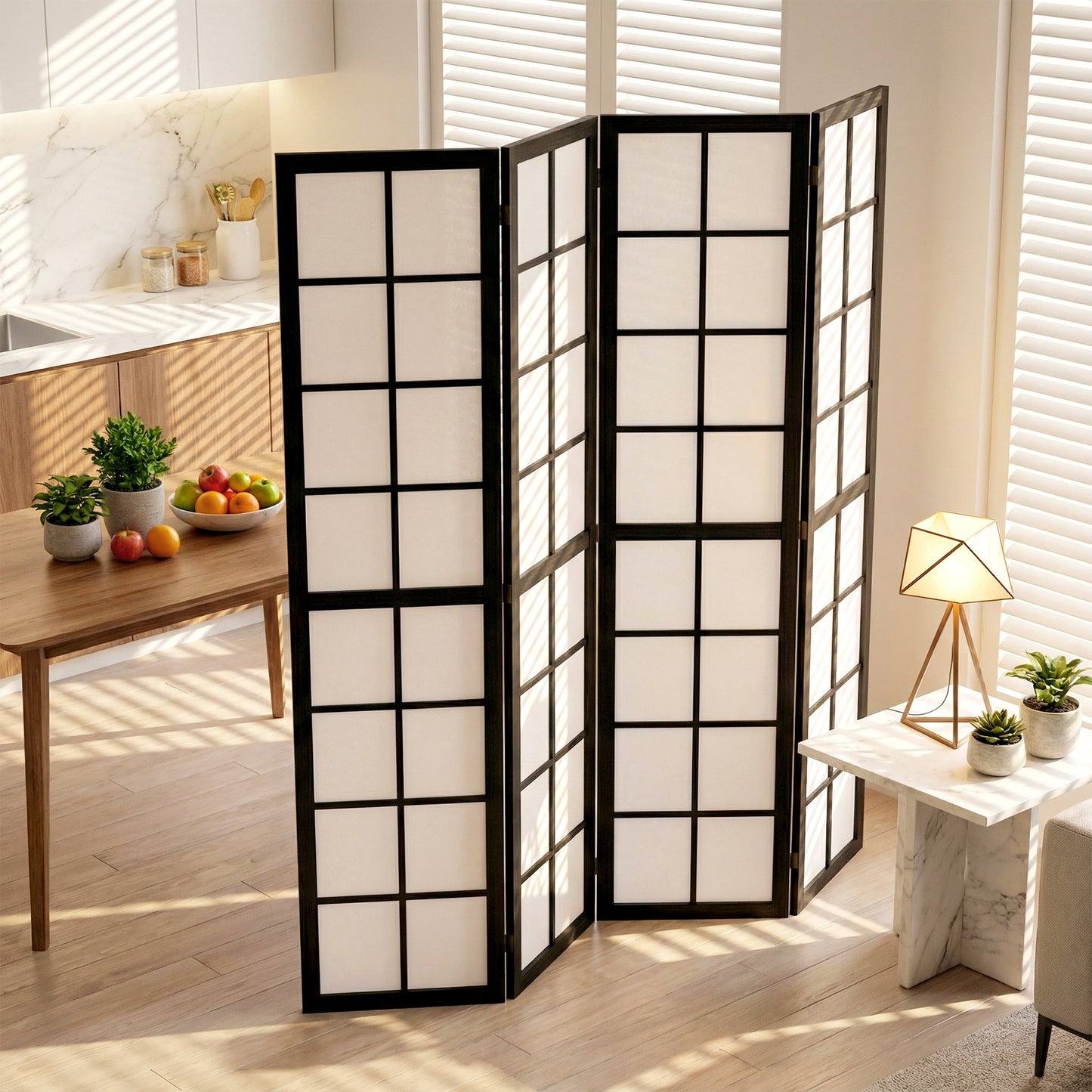 HOMCOM 4 Panel Folding Room Divider Freestanding Indoor Privacy Screen For Living Room And Bedroom Black