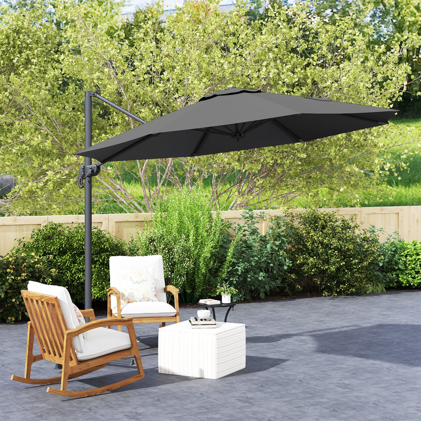 Outsunny 3x3m Overhanging Cantilever Parasol Black With Aluminium Frame 360 Degree Sideways Tilt And Multi Angle Canopy