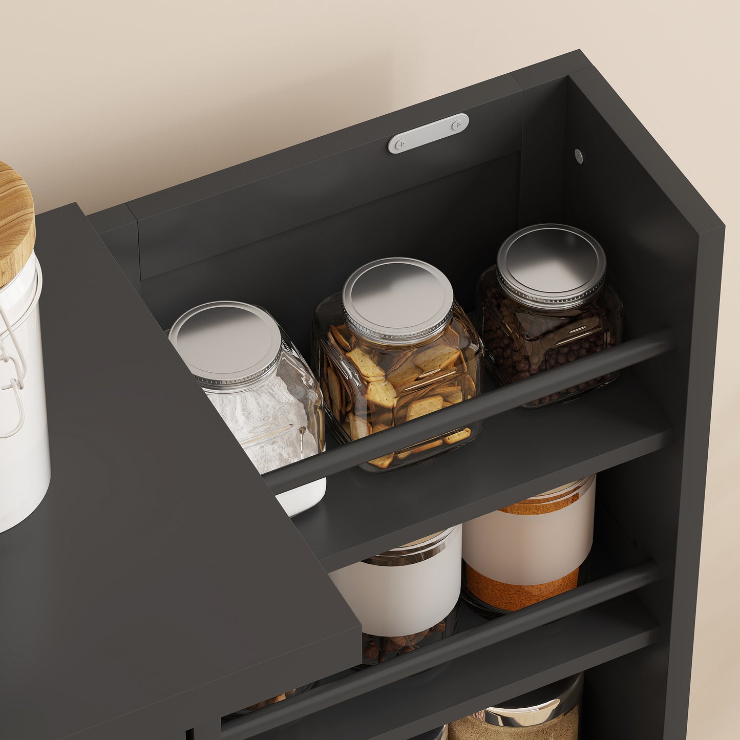 HOMCOM Freestanding Kitchen Pantry Cabinet With Five Inner Shelves And Adjustable Shelves Black
