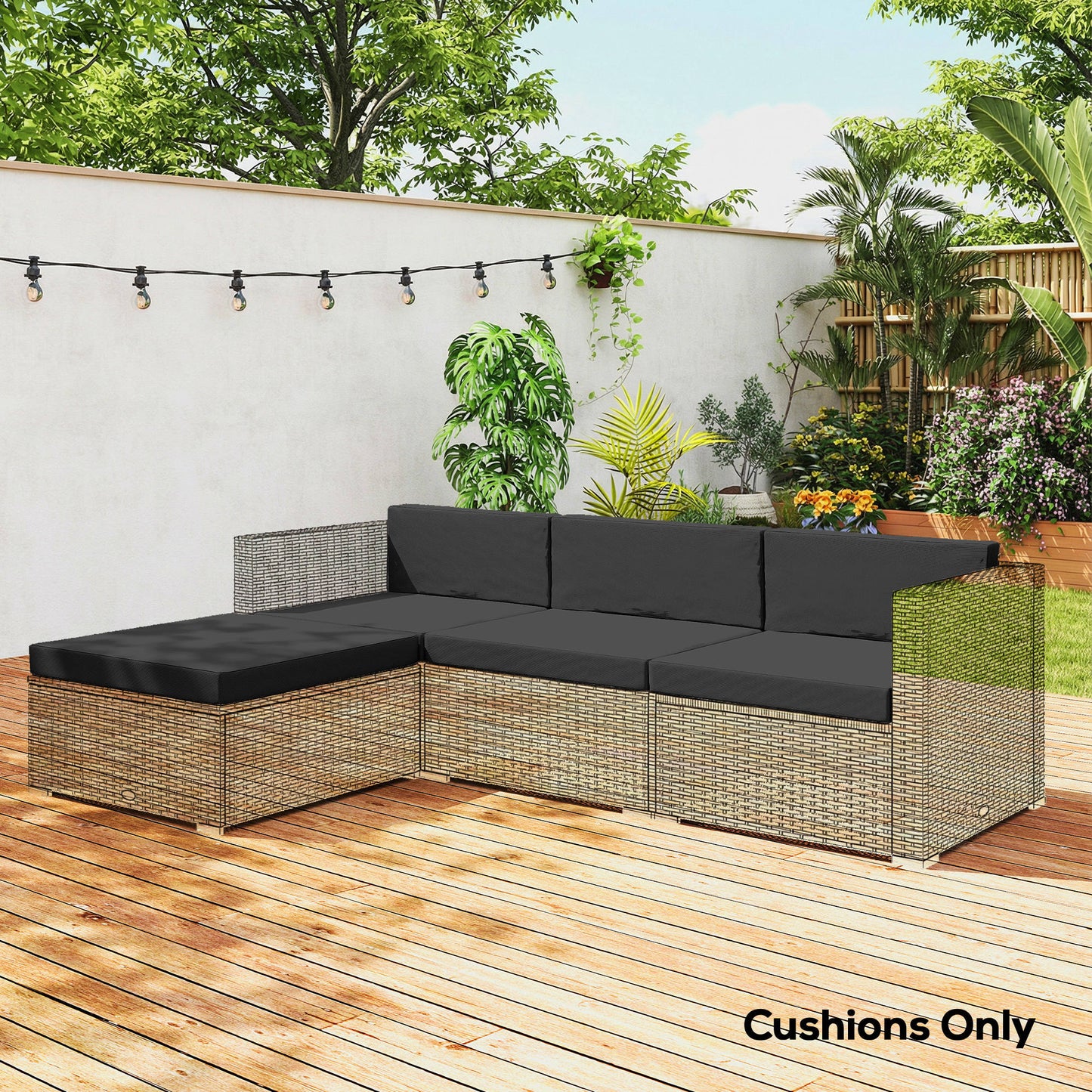 Outsunny 7 Piece Patio Furniture Cushions Outdoor Loveseat Cushion with Removable Covers for Rattan 60x60 cm Black