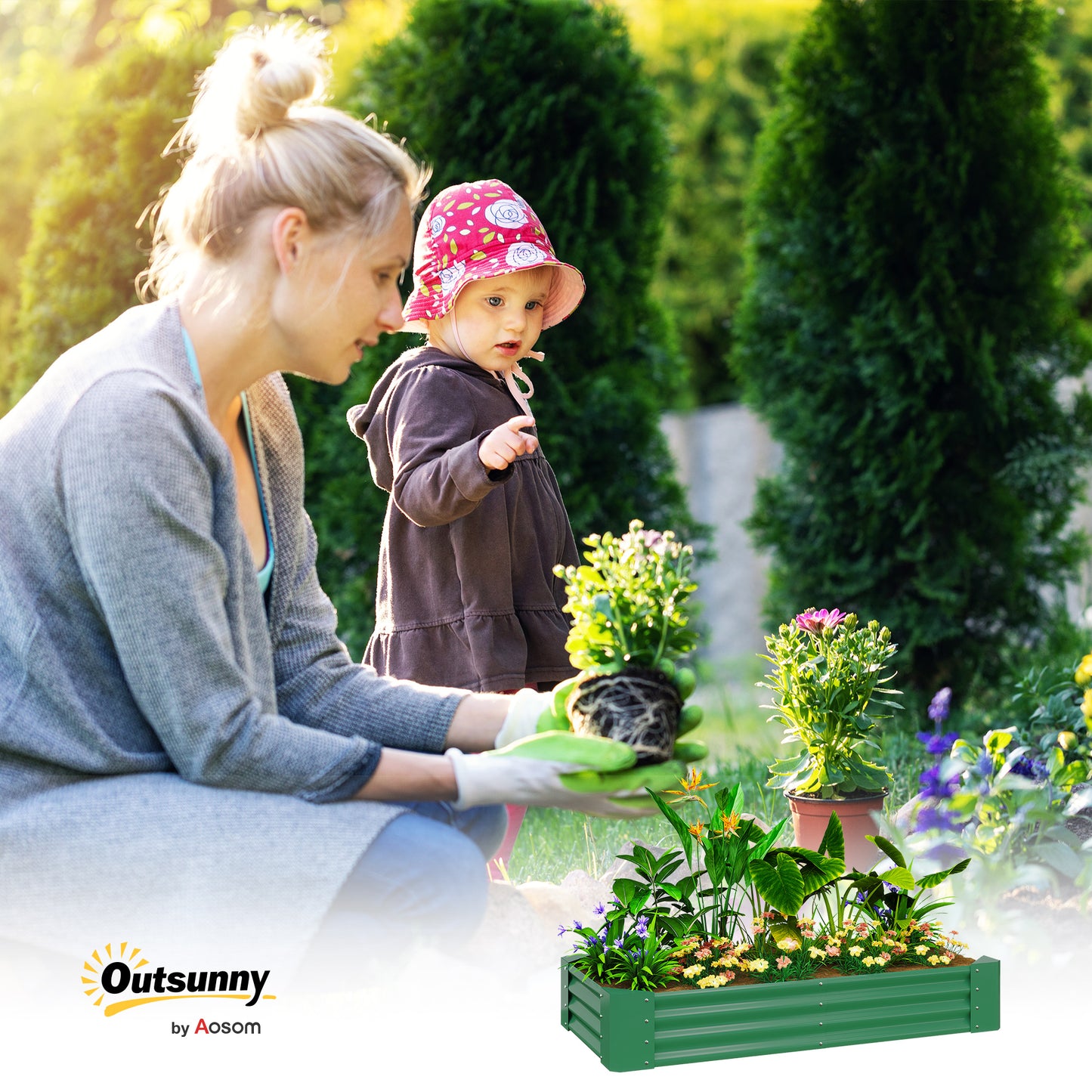 Outsunny Galvanised Steel Open Planter 180x90 Cm With 30 Cm Depth 459 L Capacity Green