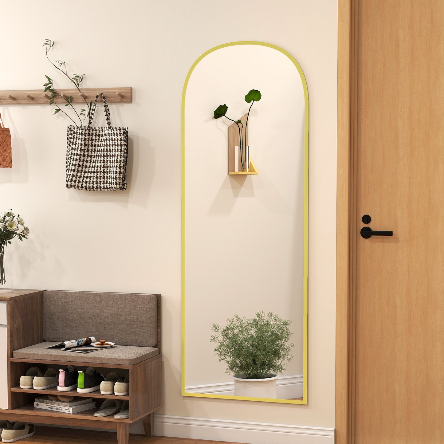 HOMCOM 165cm Aluminium Frame Standing Mirror Gold With Two Way Use And Wall Mount Option Full Length Floor Mirror