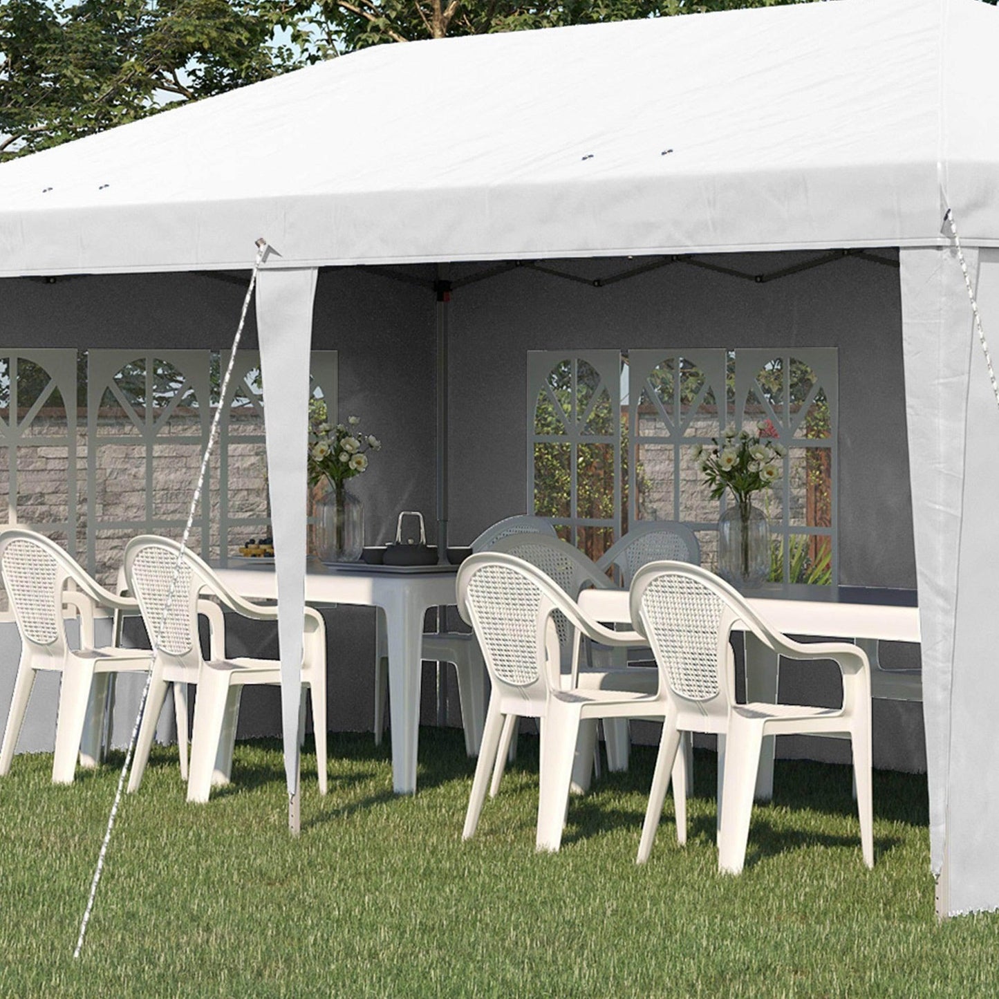Outsunny 3 x 6m Heavy Duty Gazebo Marquee Party Tent with Storage Bag White - ALL4U RETAILER LTD