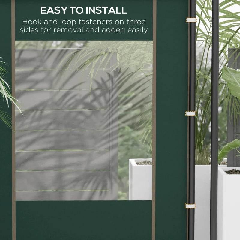 Green gazebo side panel with clear window mesh and attachment tabs