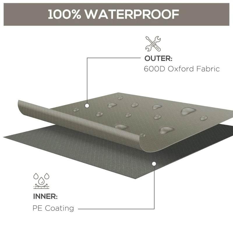 Grey outdoor furniture cover with water-droplet resistance pattern on the fabric surface