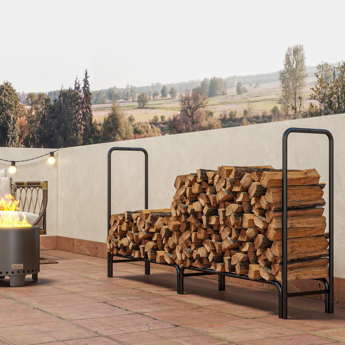 Outsunny Firewood Rack With Waterproof Cover Heavy Duty Metal Log Store For Indoor Outdoor 200 X 36 X 99 CM Dark Green