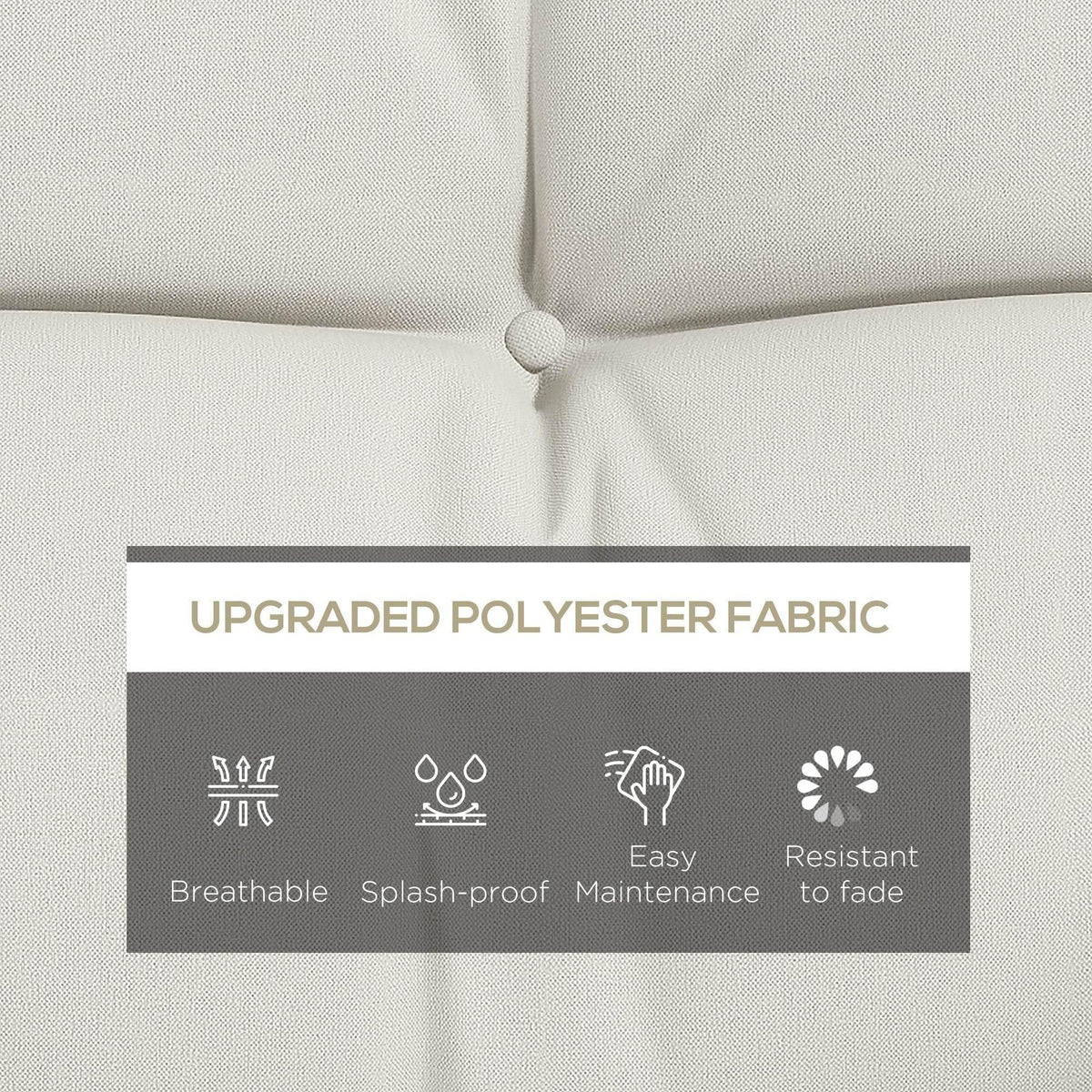 Close-up of white cushion fabric with stitched channels and tufting