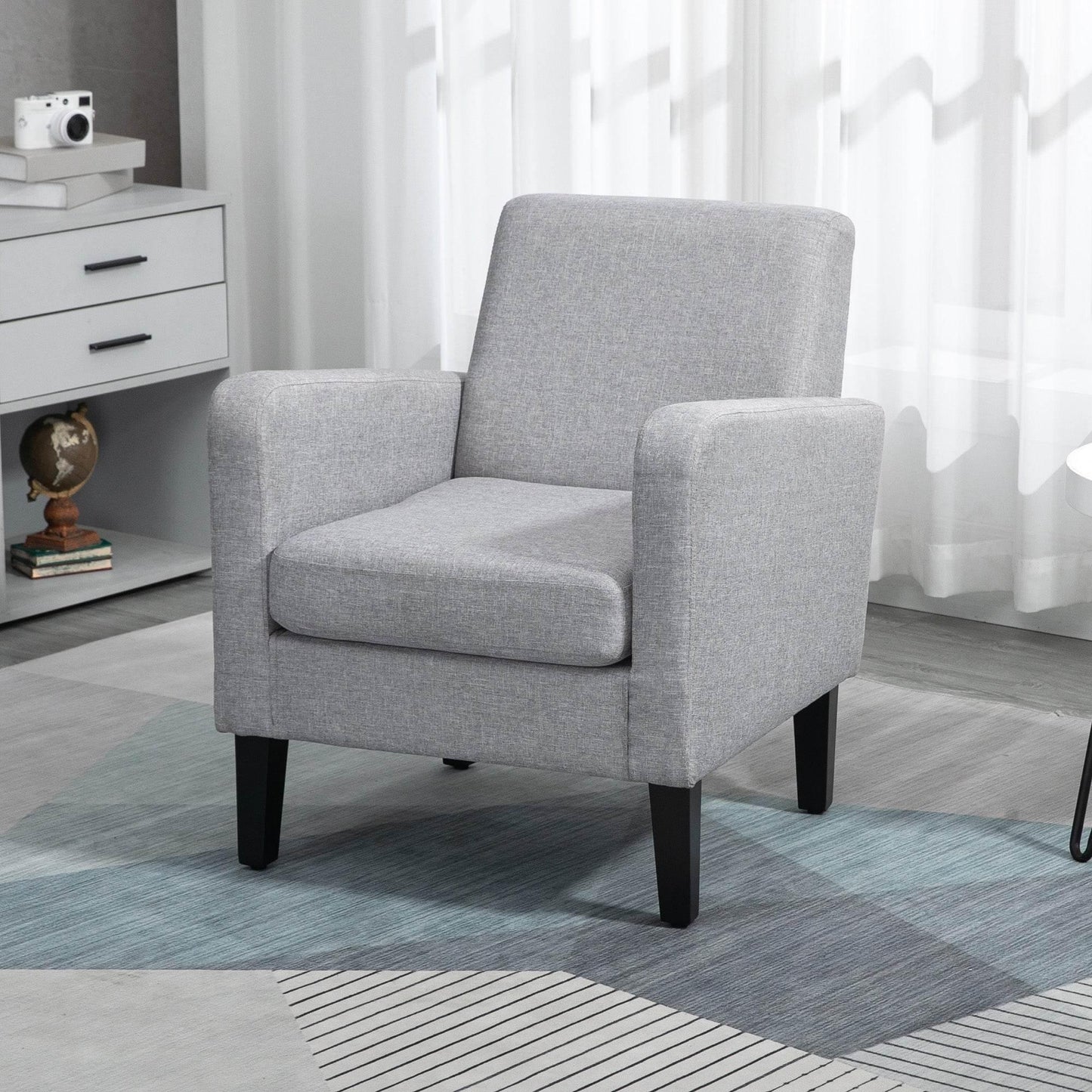 HOMCOM Set of 2 Modern Upholstered Accent Armchairs with Rubber Wood Legs in Light Grey - ALL4U RETAILER LTD