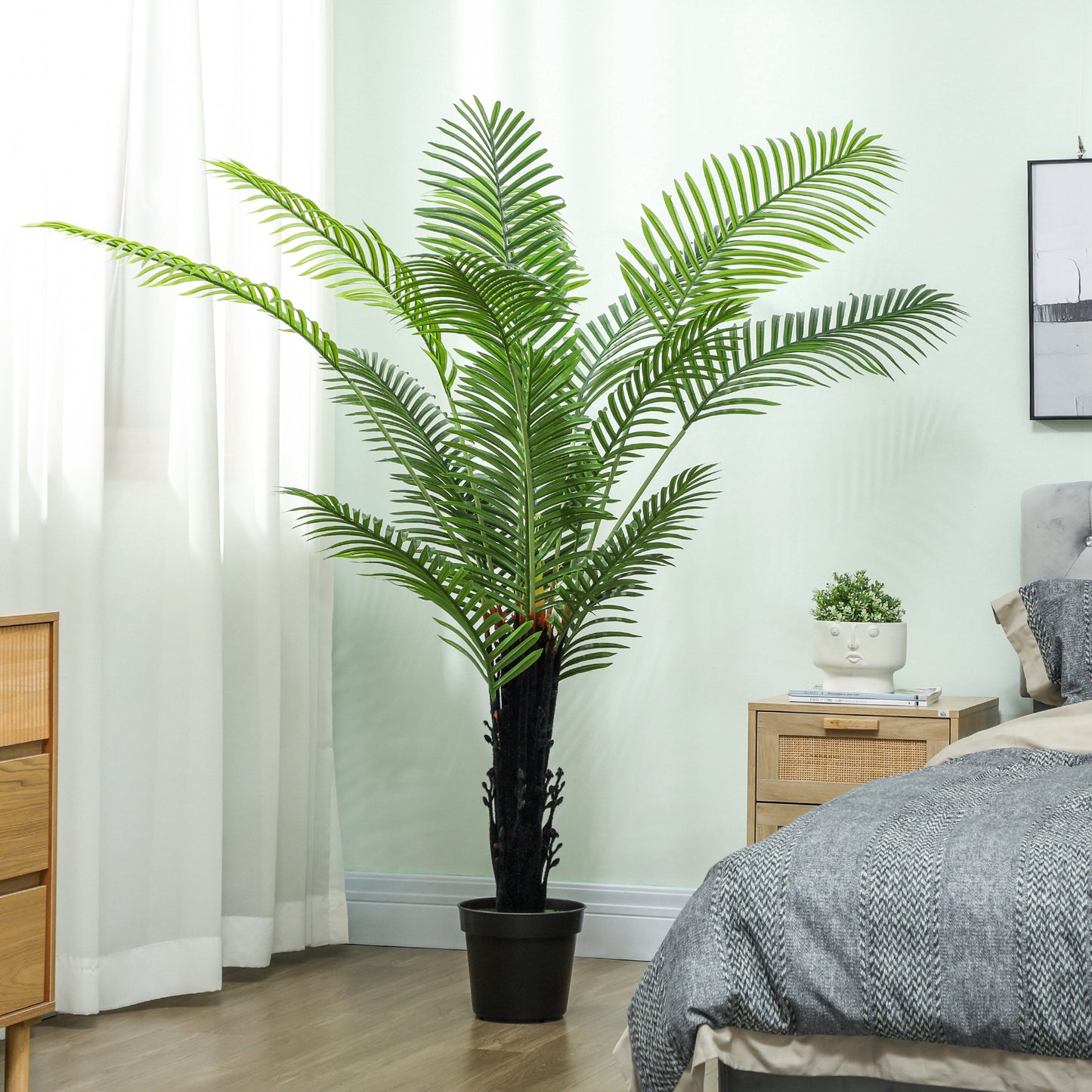 Artificial Areca Palm Tree 175cm with 16 PE Leaves Plastic Pot Flocked Soil Indoor Plant for Home Office Decor