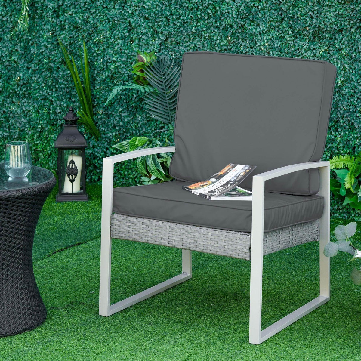 Dark grey outdoor seat and back cushion set replacement on patio chair