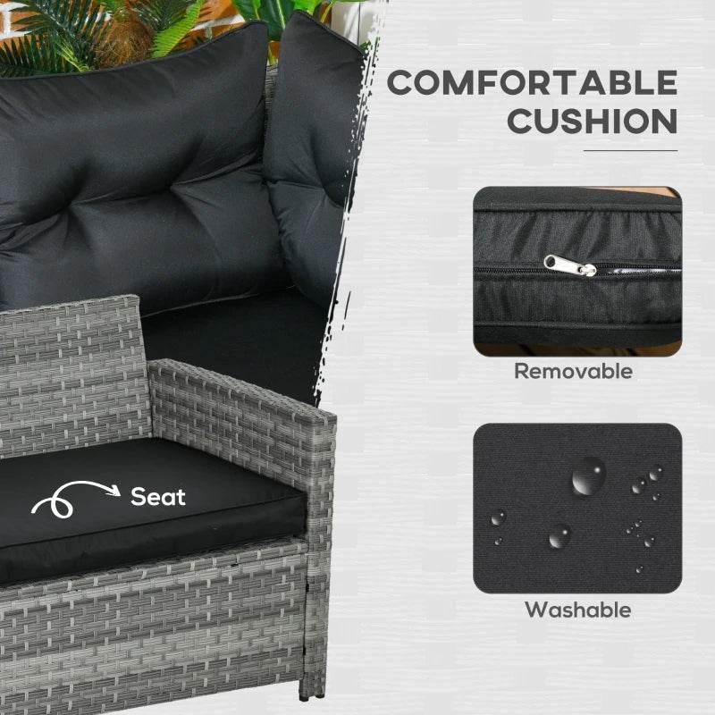 Black seat cushions with removable and washable design for rattan patio sofa