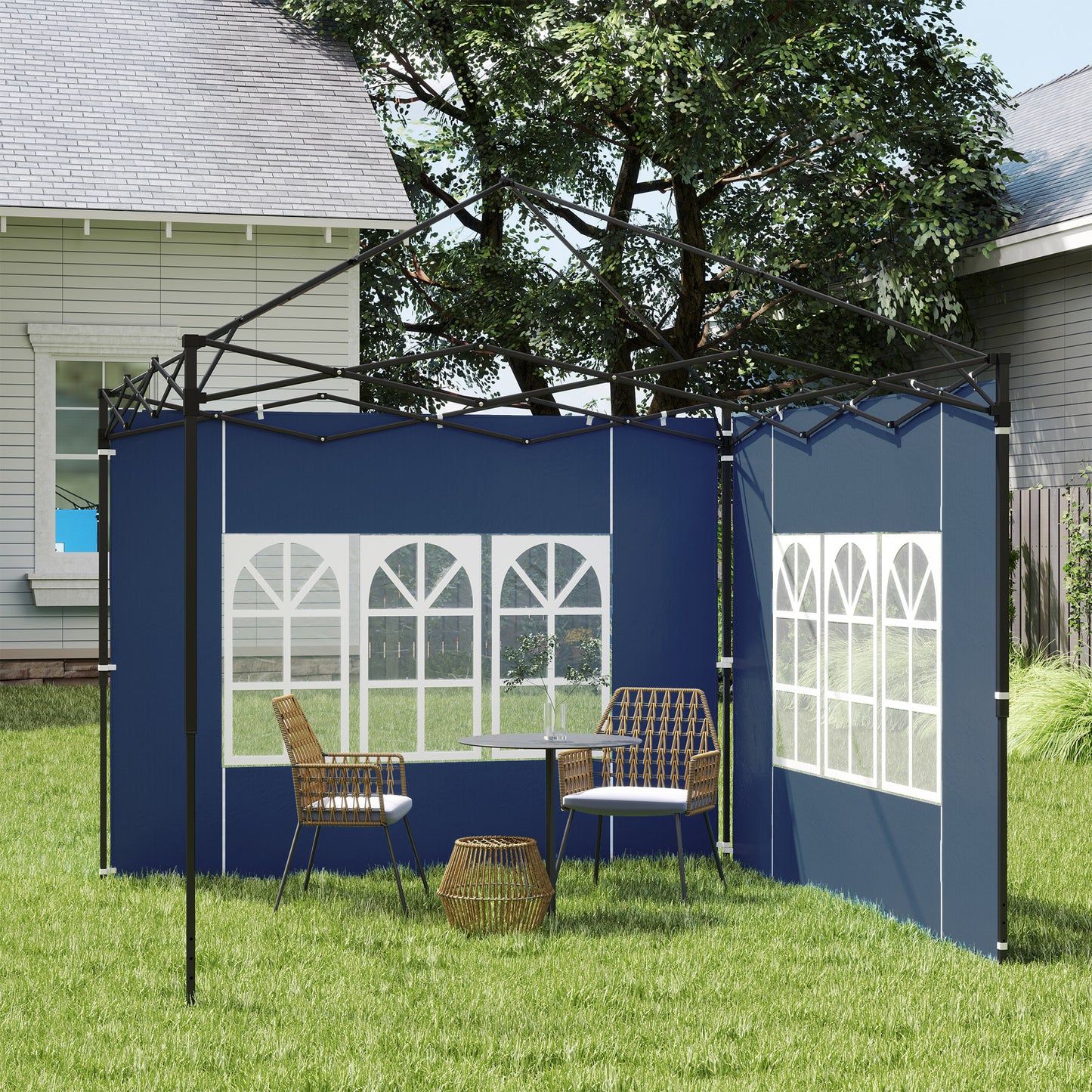 Outsunny Set of Two Replacement Walls for 3x3m and 3x6m Gazebo Canopies Blue with Window
