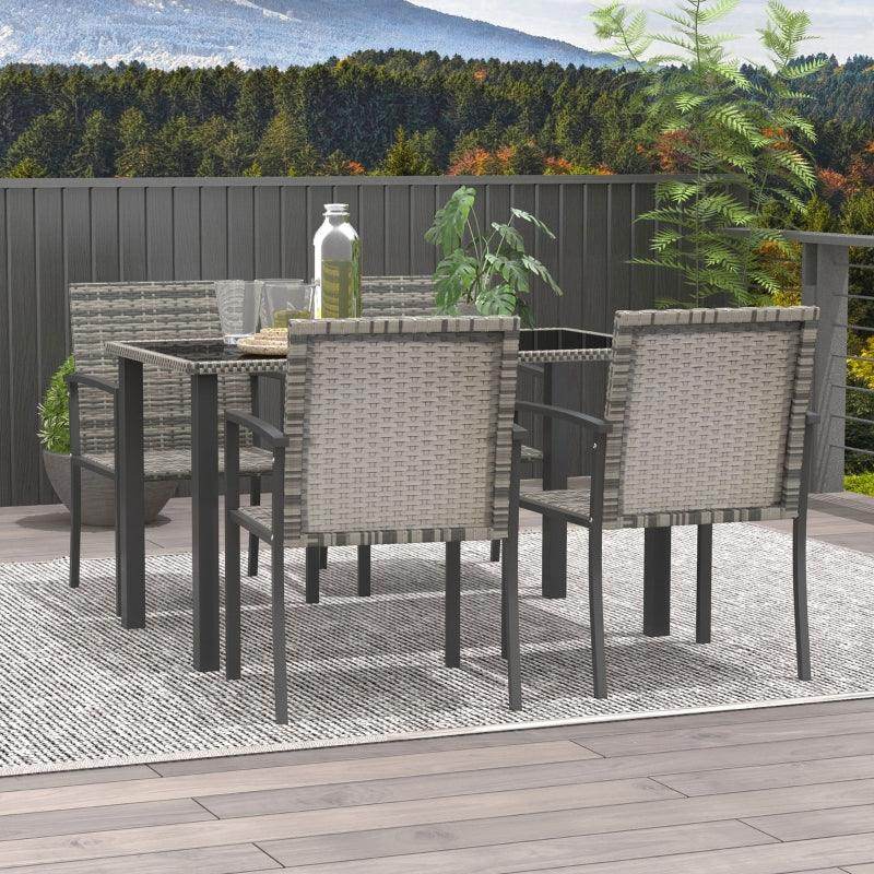 Outsunny 5-Piece Outdoor Dining Set - Patio Conservatory Furniture with Tempered Glass Tabletop, 4 Dining Chairs - Mixed Grey - ALL4U RETAILER LTD