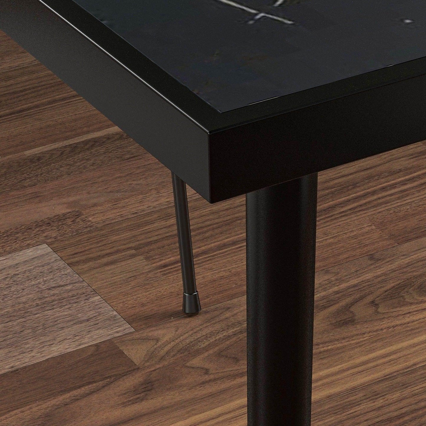 Outsunny Square Garden Table, Outdoor Dining Table for 4 with Marble Effect Tempered Glass Top and Steel Frame for Patio, Black - ALL4U RETAILER LTD