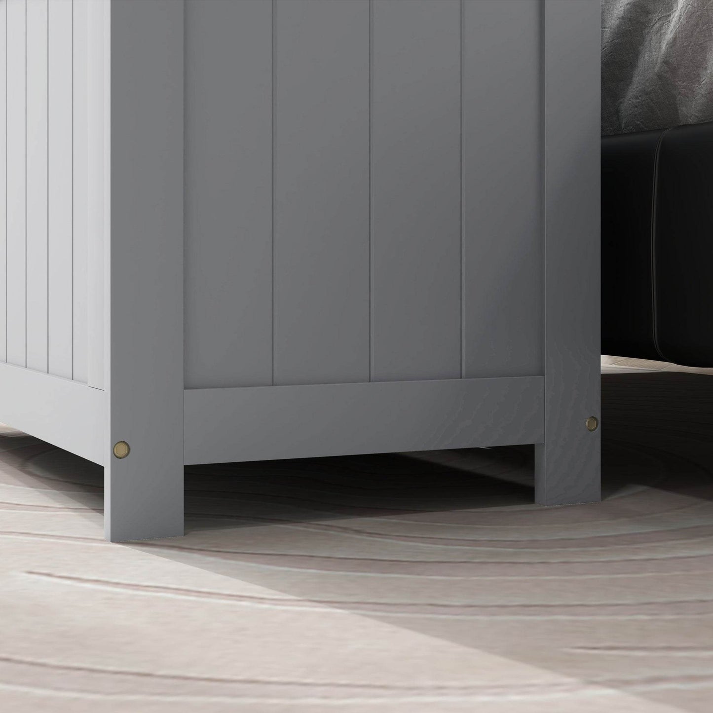 HOMCOM Modern Grey Wooden Storage Chest with Safety Hinges & Cut-out Handles - Versatile Toy Box for Living Room - ALL4U RETAILER LTD