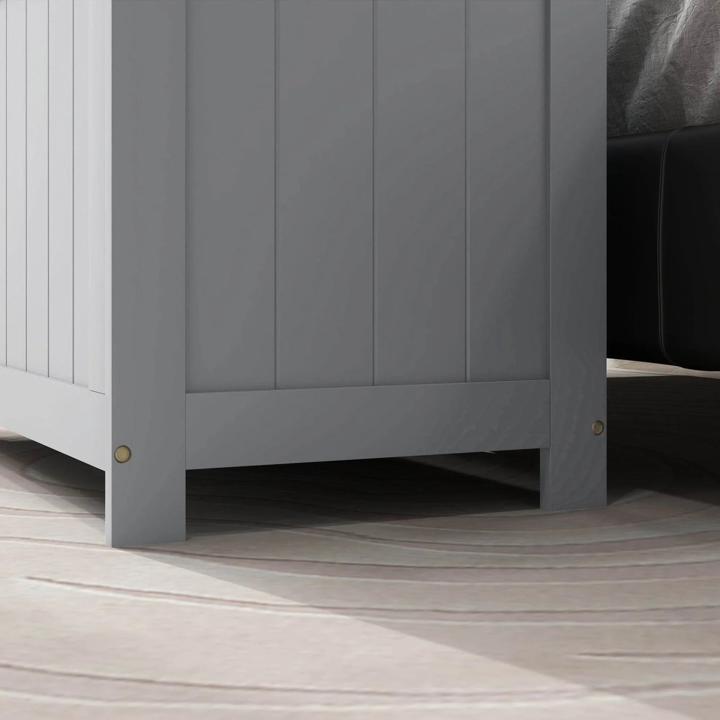 HOMCOM Modern Grey Wooden Storage Chest with Safety Hinges & Cut-out Handles - Versatile Toy Box for Living Room - ALL4U RETAILER LTD