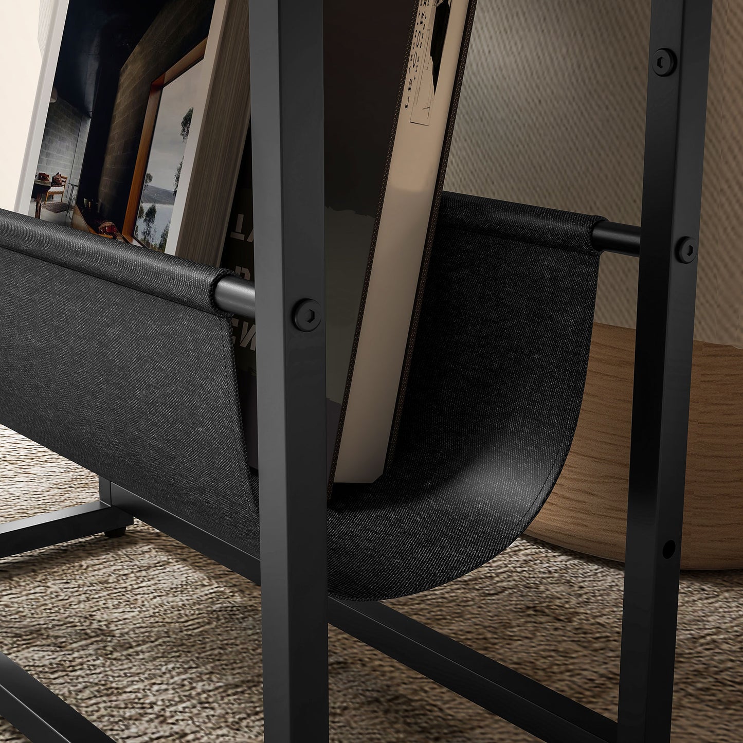 HOMCOM Narrow Side Table End Table With 3 Tier Storage And V Shaped Magazine Holder For Living Room Or Bedroom