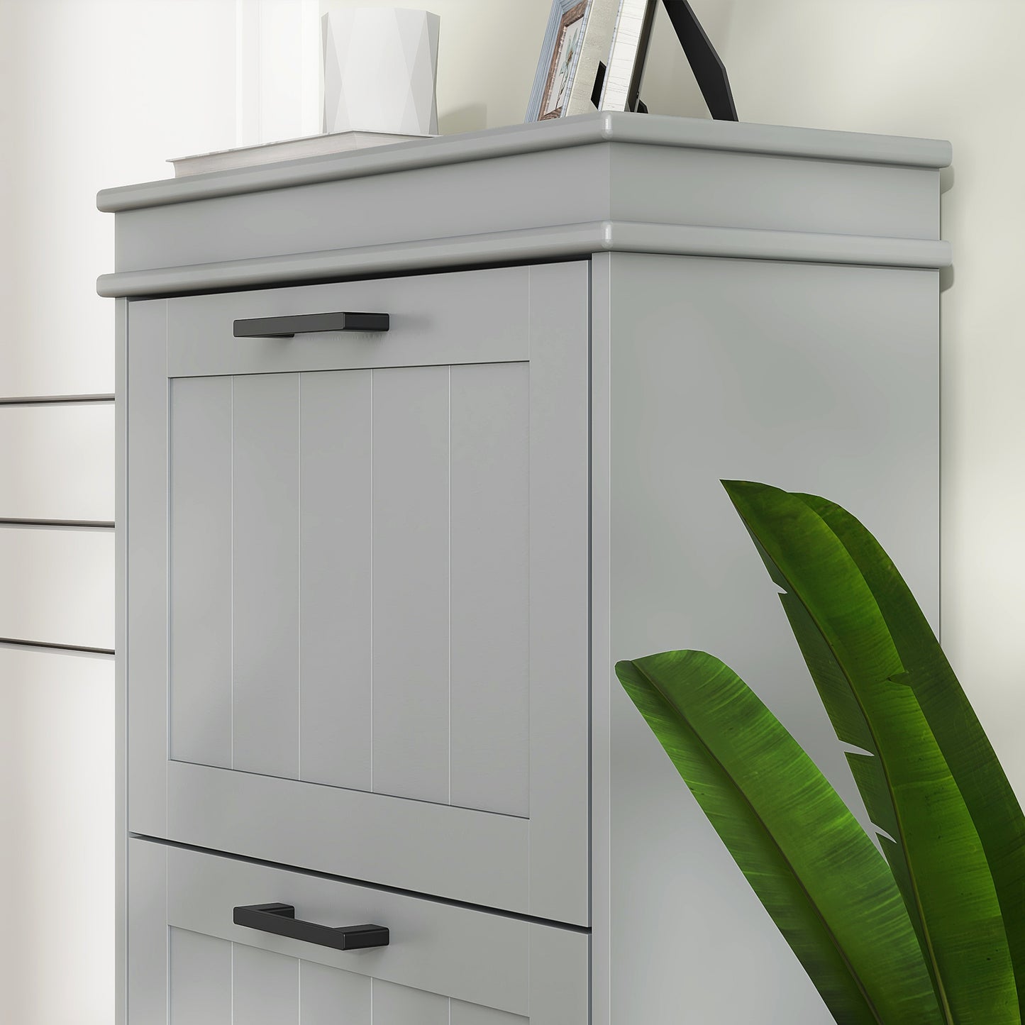 HOMCOM Three Drawer Minimalistic Shoe Cabinet Grey With Adjustable Shelves For 15 Pairs Of Shoes