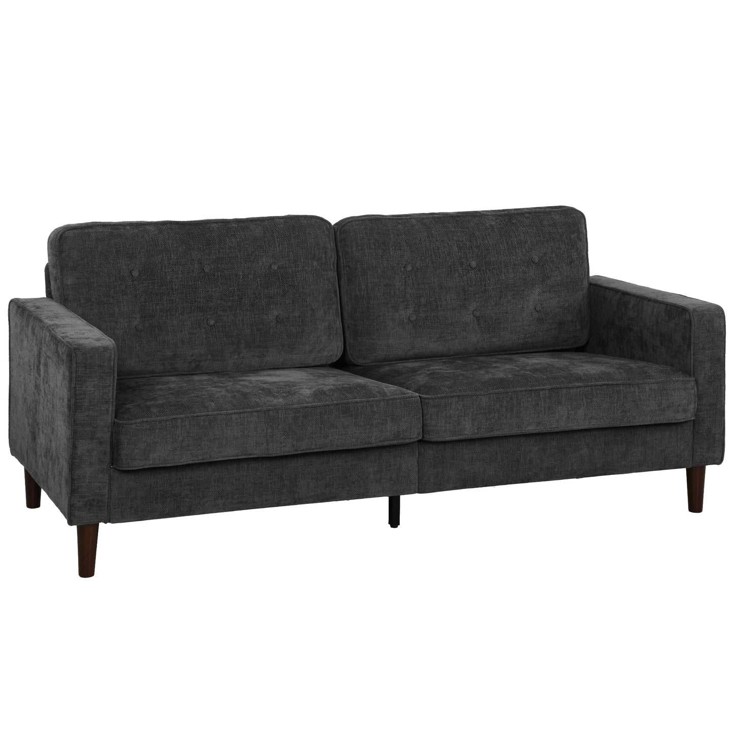 HOMCOM 3 Seater Sofa With Button Tufted Velvet Upholstery And Wood Legs For Living Room In Dark Grey