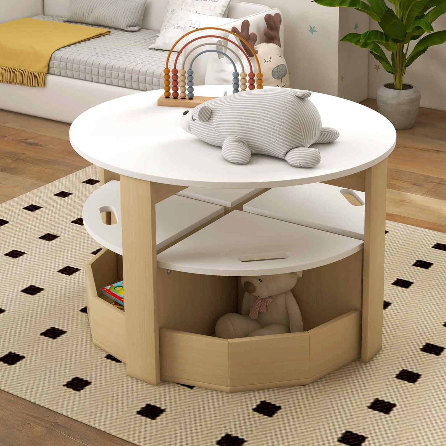 AIYAPLAY Five Piece Kids Table And Chairs Set With Storage For Ages 3 To 8 White