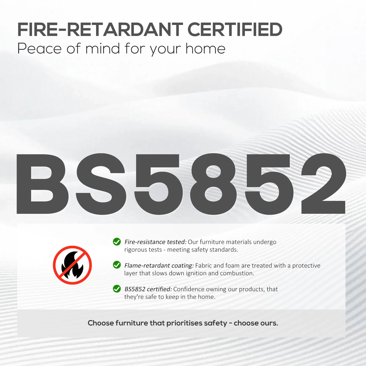 Fire-retardant certification graphic for HOMCOM bar stools