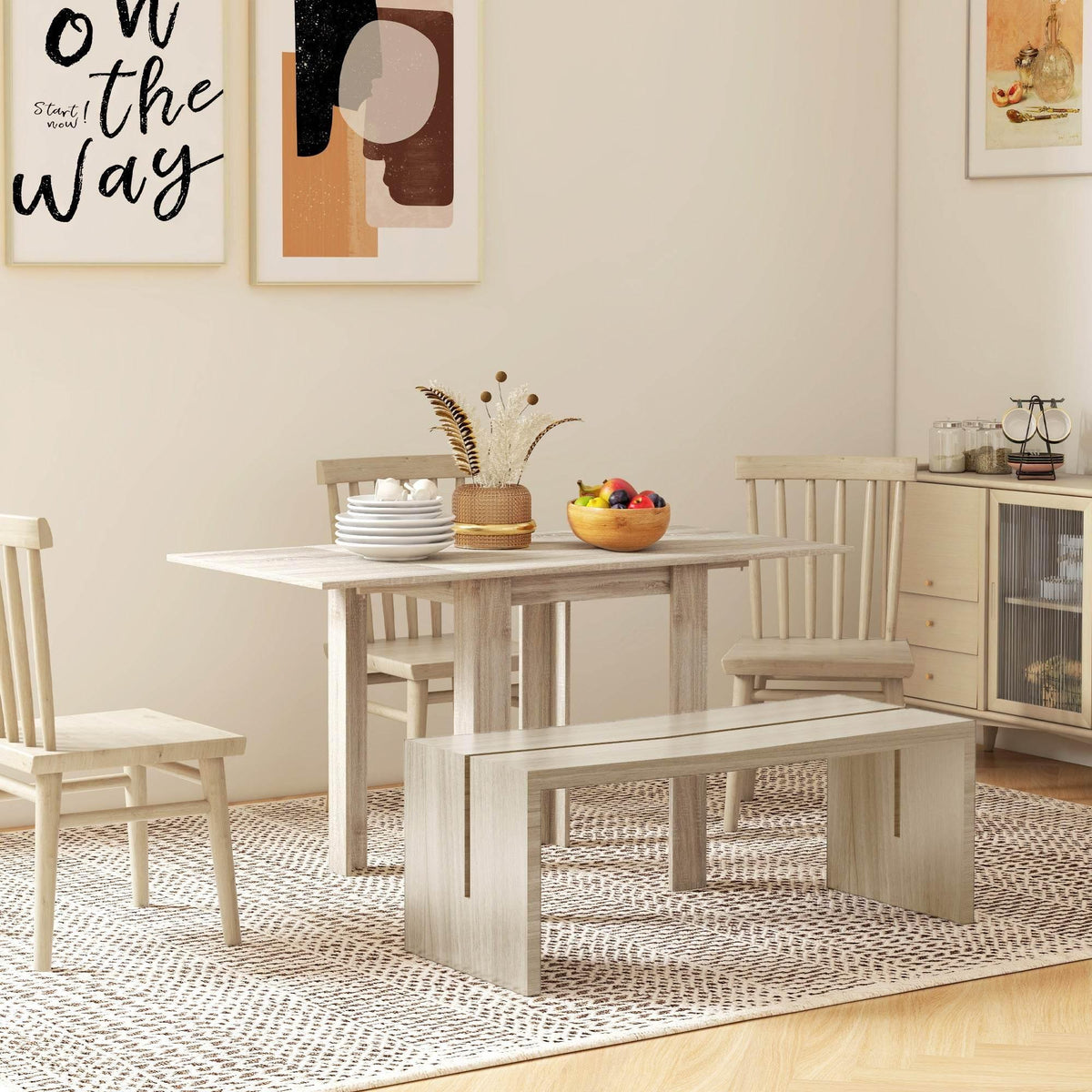 Light oak drop-leaf dining table with sturdy legs, compact design for small spaces