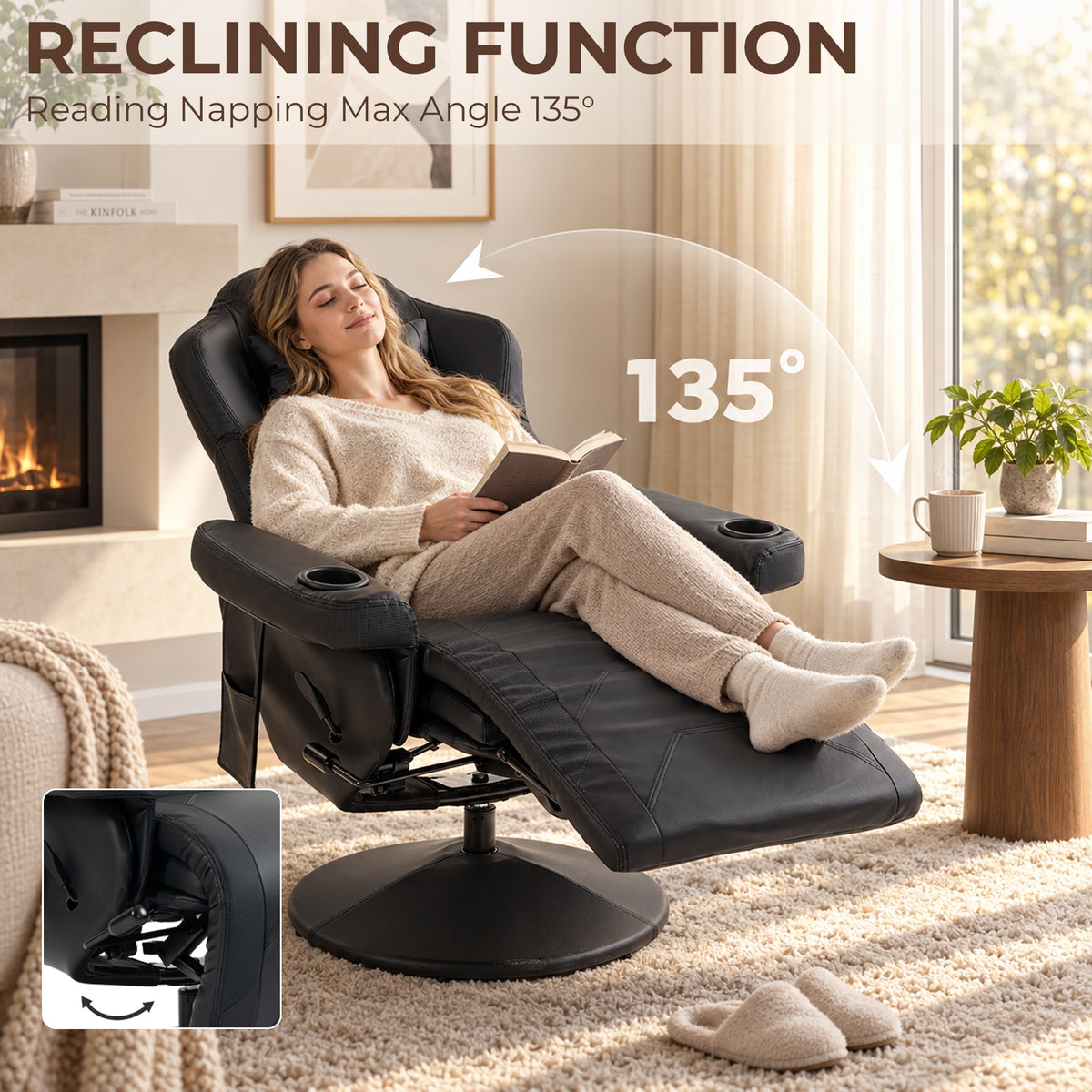 HOMCOM PU Leather Manual Recliner Chair With Adjustable Footrest