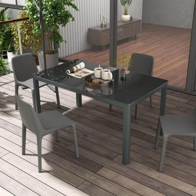 Outsunny 6-Seater Outdoor Patio Dining Table, Tempered Glass Top, Aluminium Frame, Grey - ALL4U RETAILER LTD