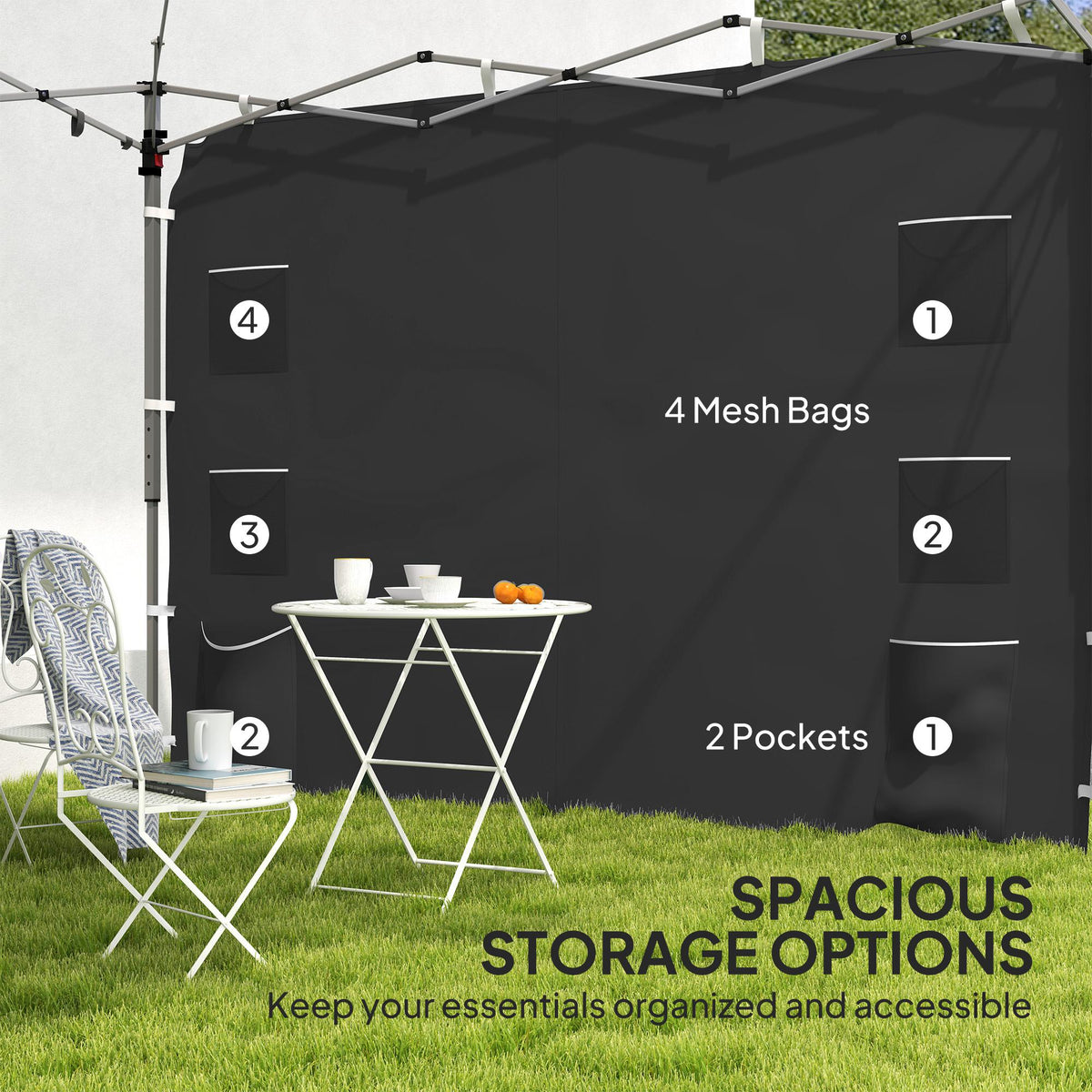 Black gazebo sidewall with four mesh storage pockets and small window panels
